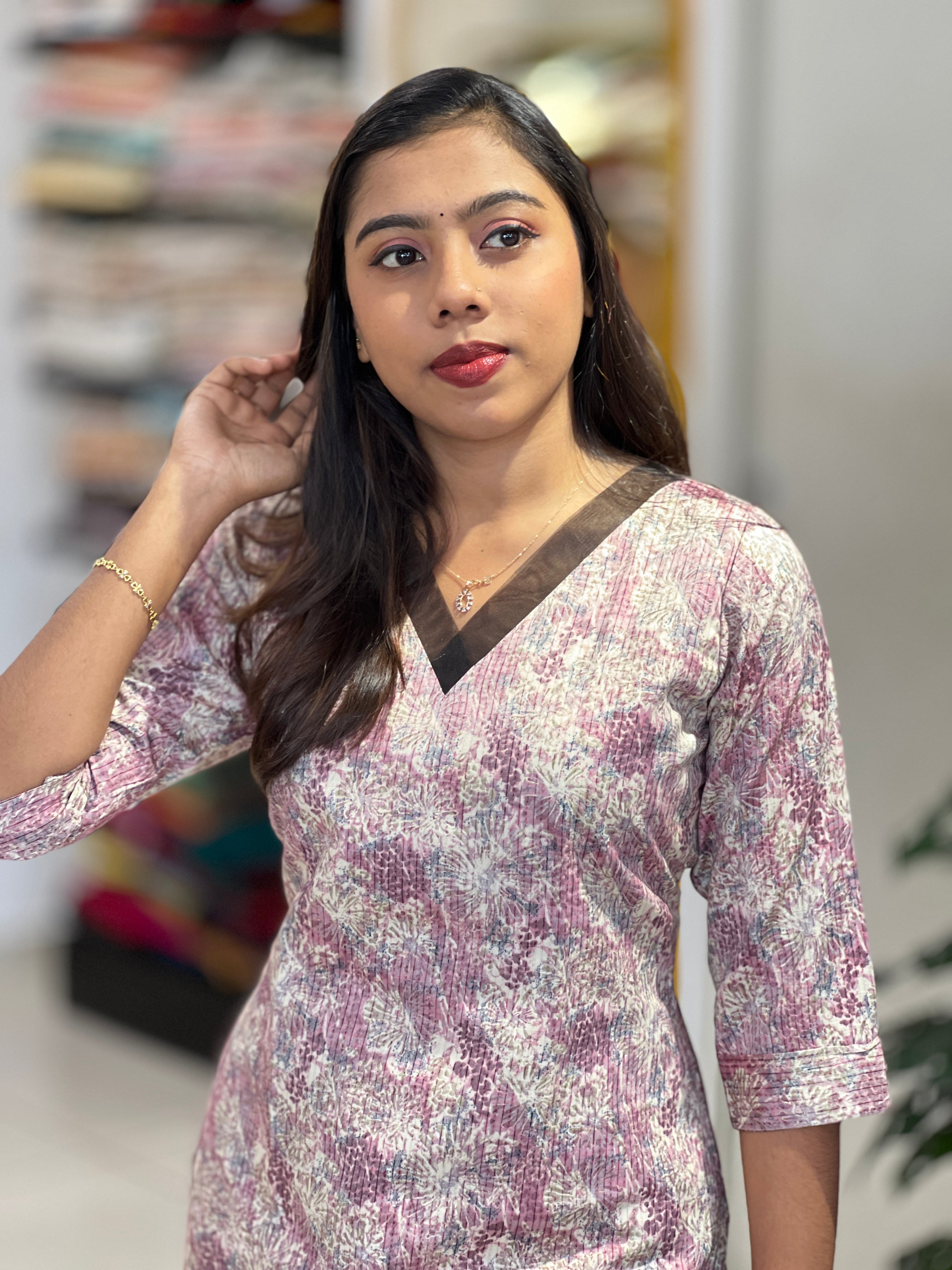 Floral Print With Foil Paint Detailed Muslin Finish Kurta Set | MSN142