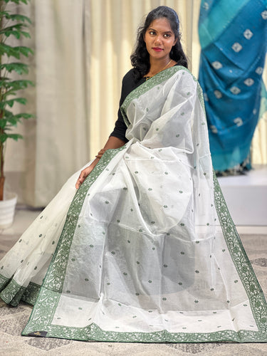 Machine Embroidery Check Patterned Organza saree | BLD1388