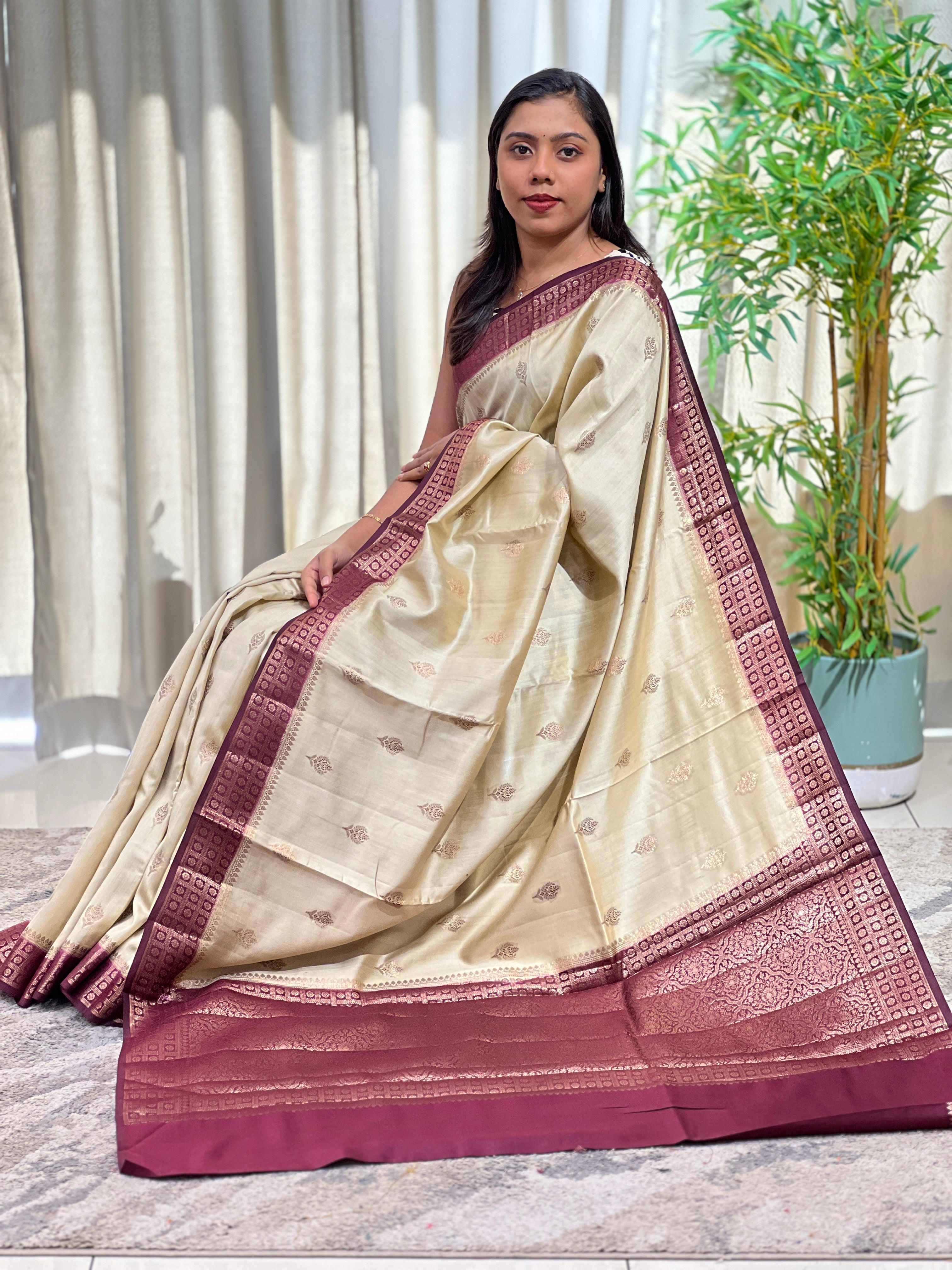 Floral Pattern Banarasi Tussar Finish Saree | GA144