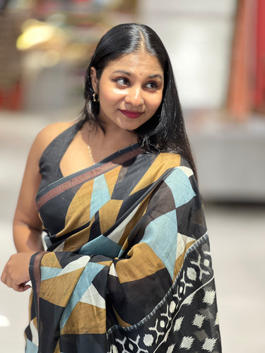 Geometric Printed Chanderi Saree | SBS1347