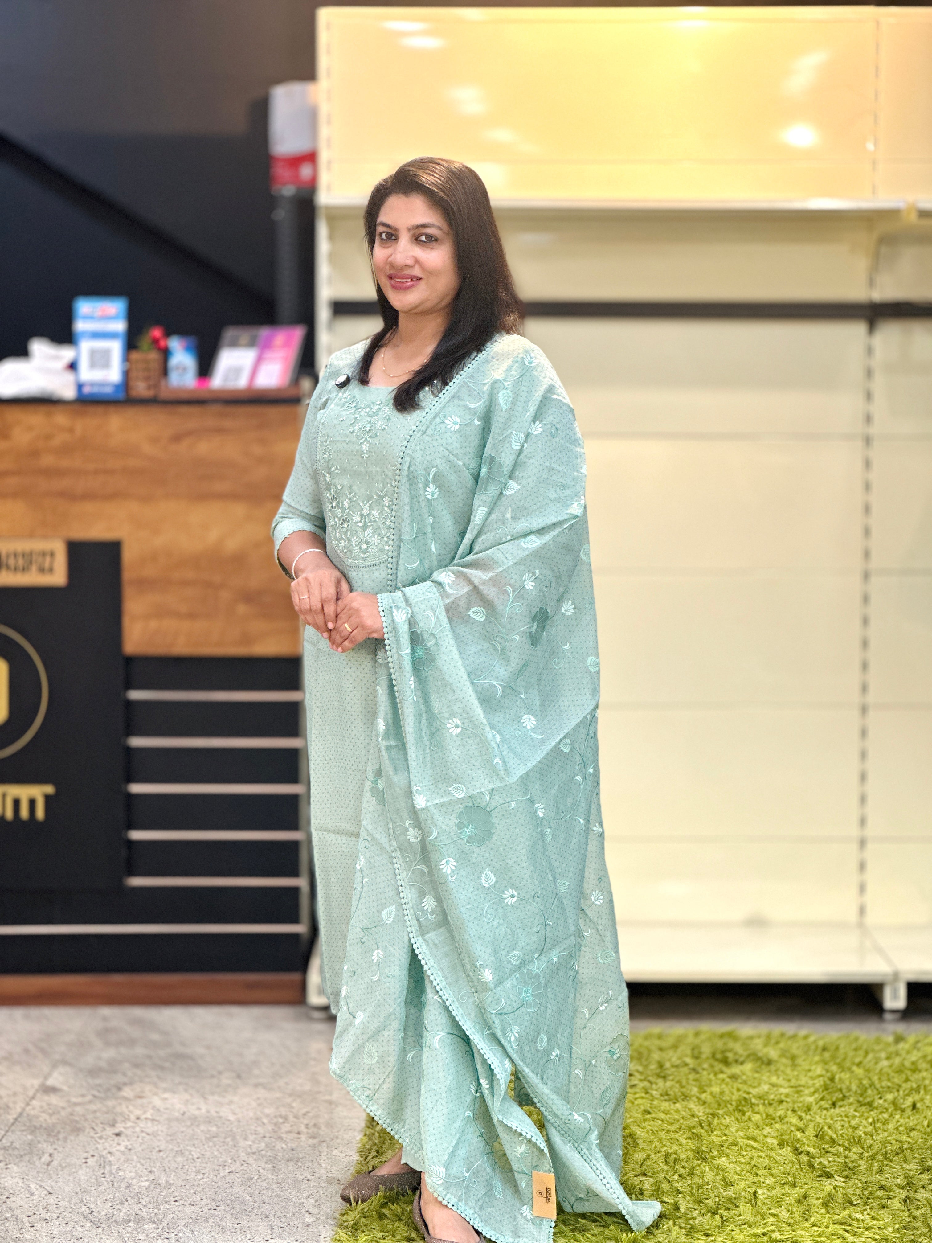 Machine Embroidery Detailed Pure Mul Chanderi Salwar Set | SRF134