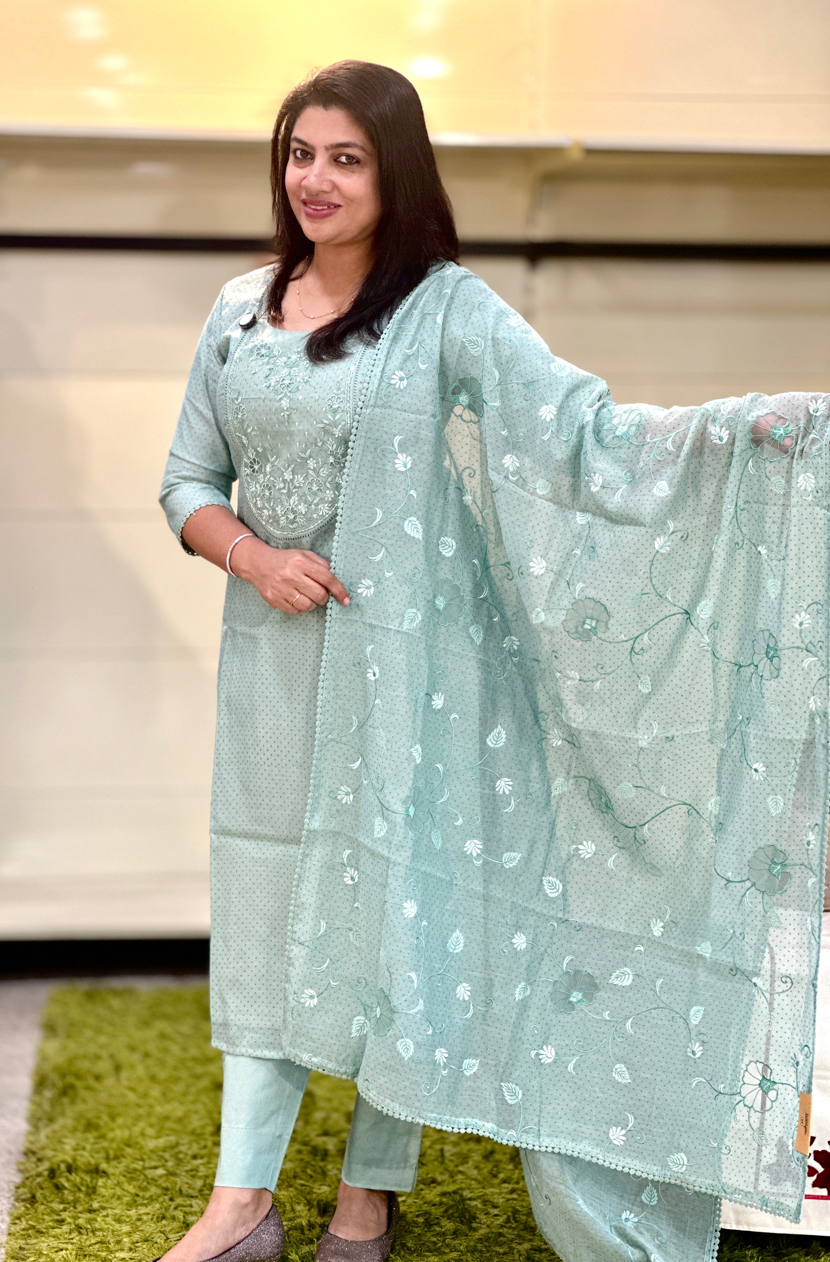 Machine Embroidery Detailed Pure Mul Chanderi Salwar Set | SRF134