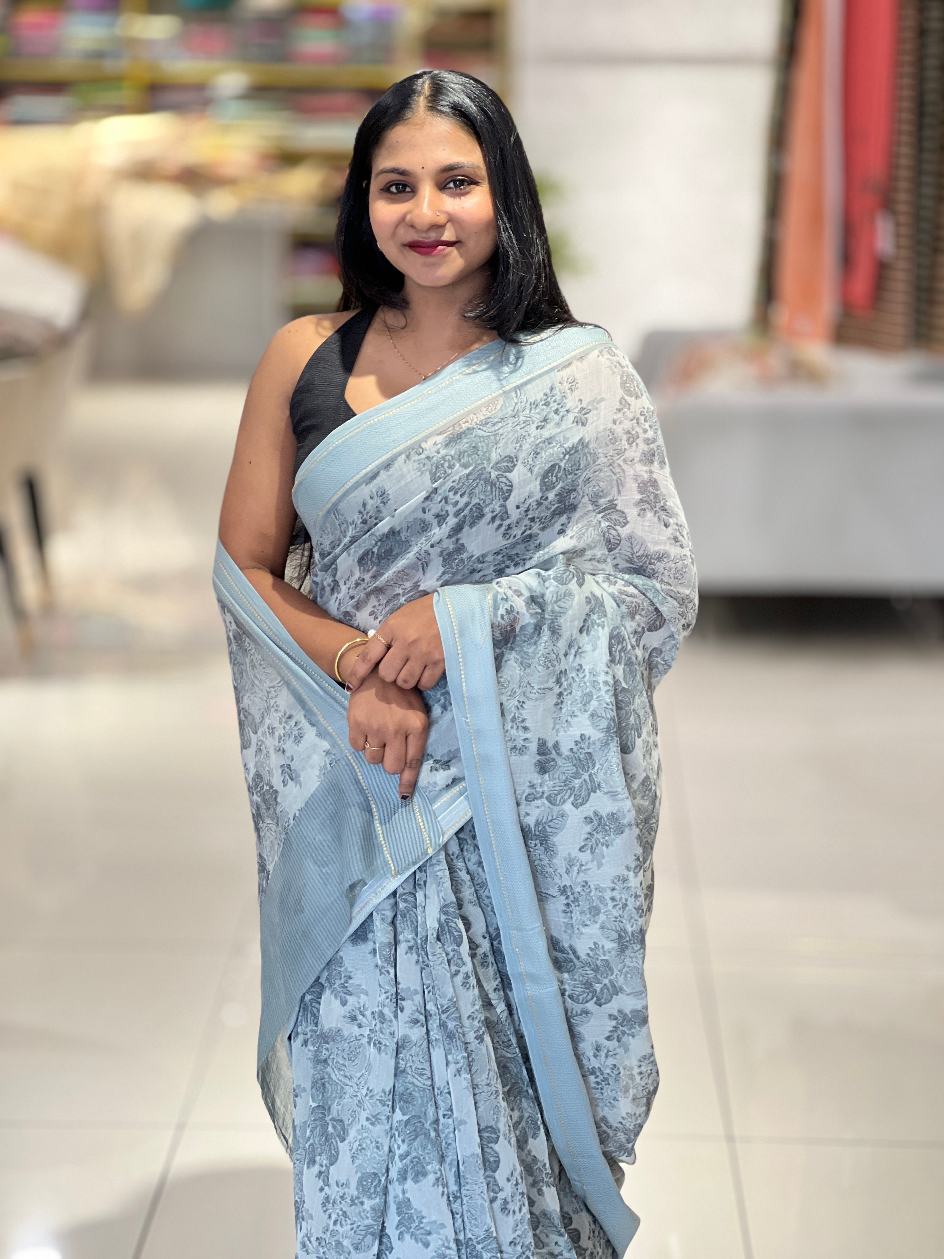 Floral Printed Silk Chanderi Saree | RGD188