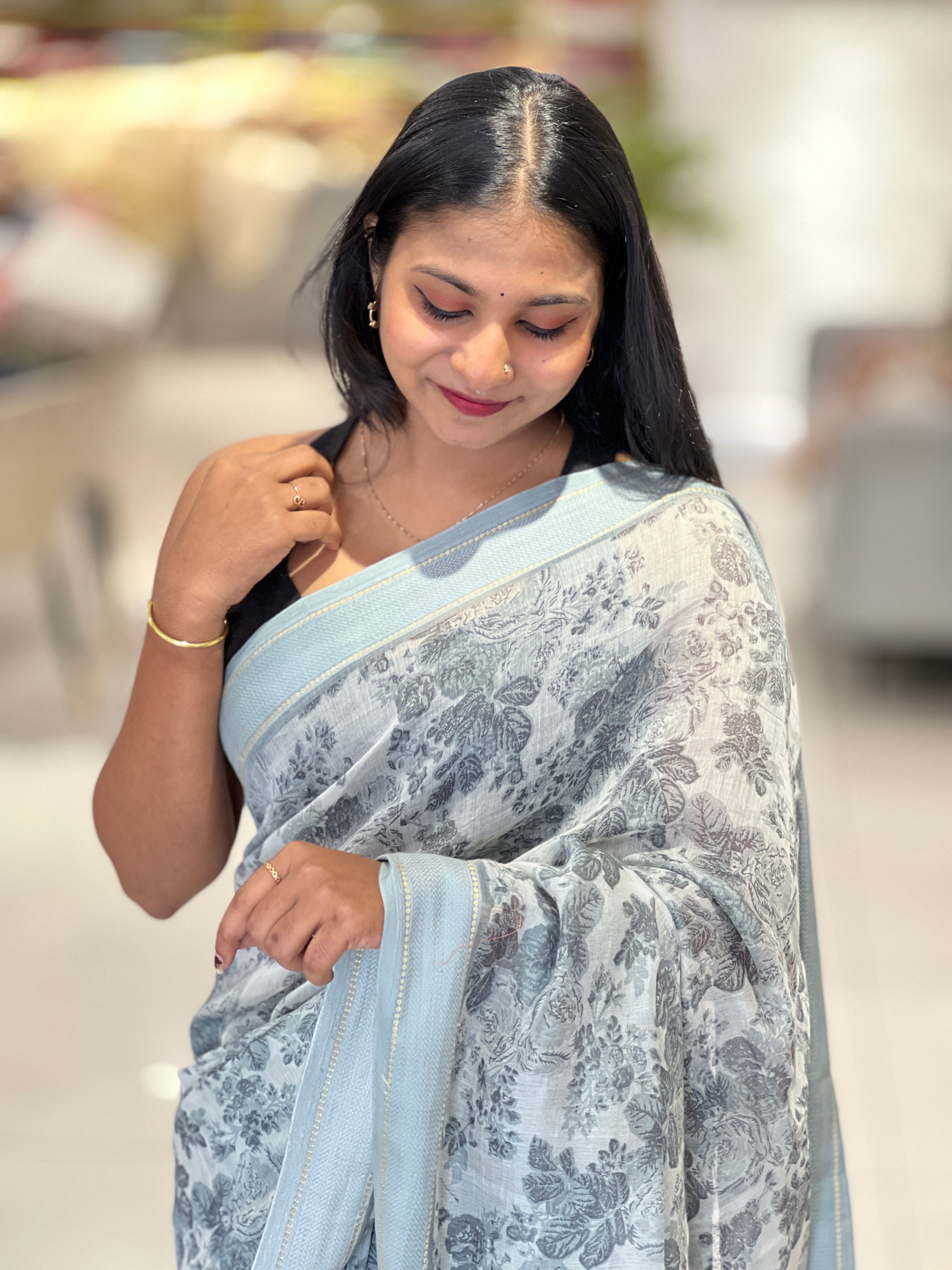 Floral Printed Silk Chanderi Saree | RGD188