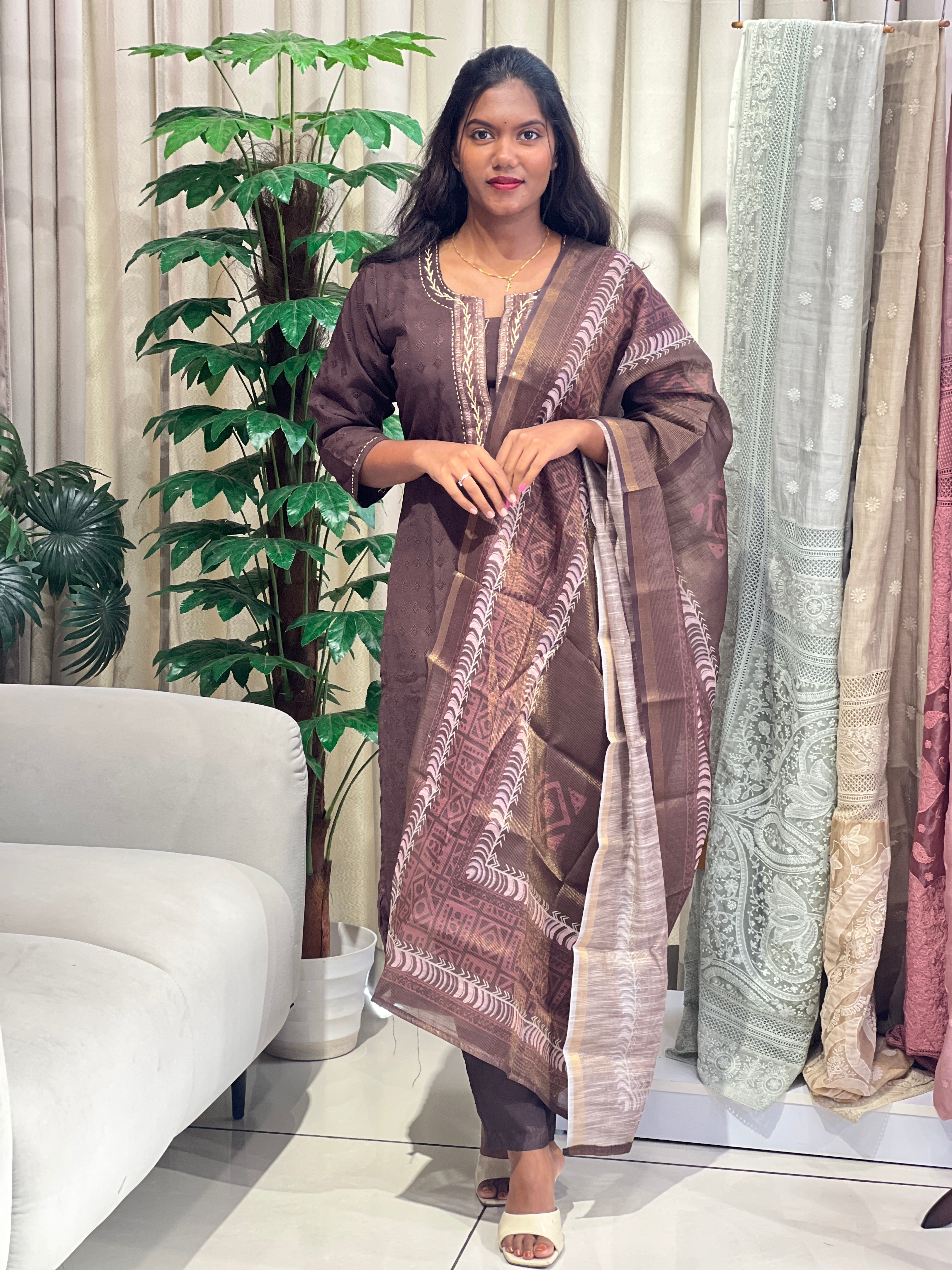 Geometric Pattern Semi Silk Kurta Set | KKR107