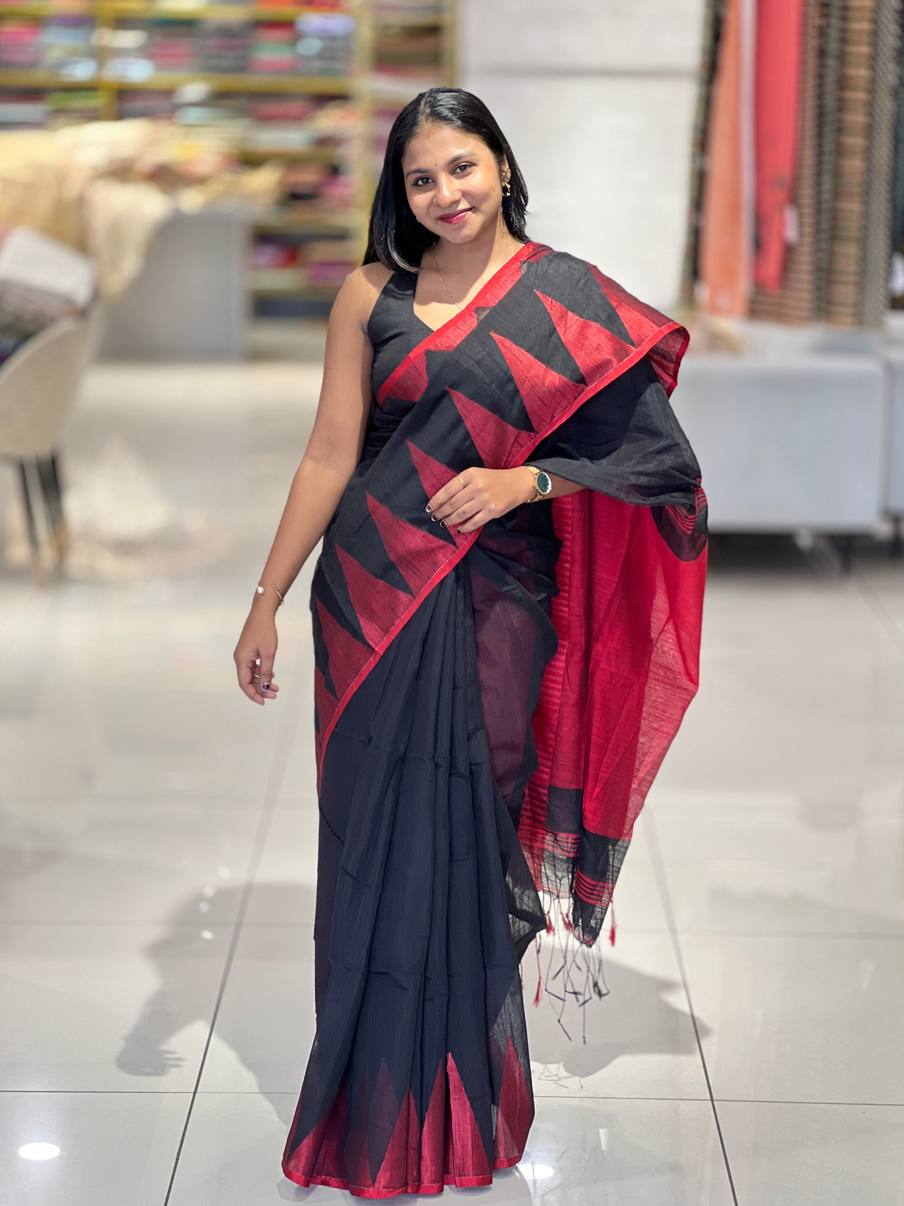 Traditional Temple Border Design Semi Silk Saree | RP388