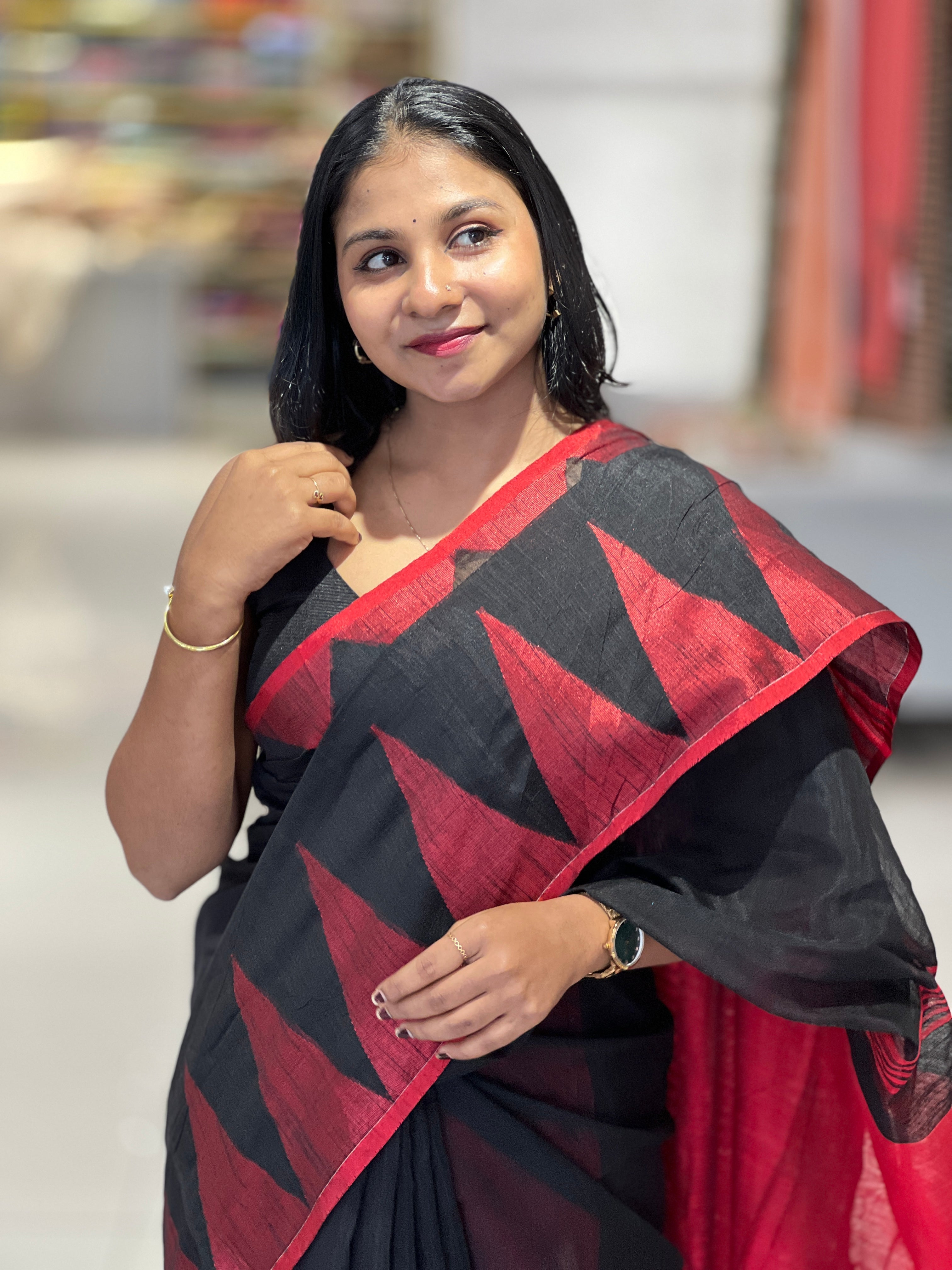 Traditional Temple Border Design Semi Silk Saree | RP388