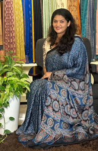 Ajrak Print Pattern Modal Silk Saree | TOT149