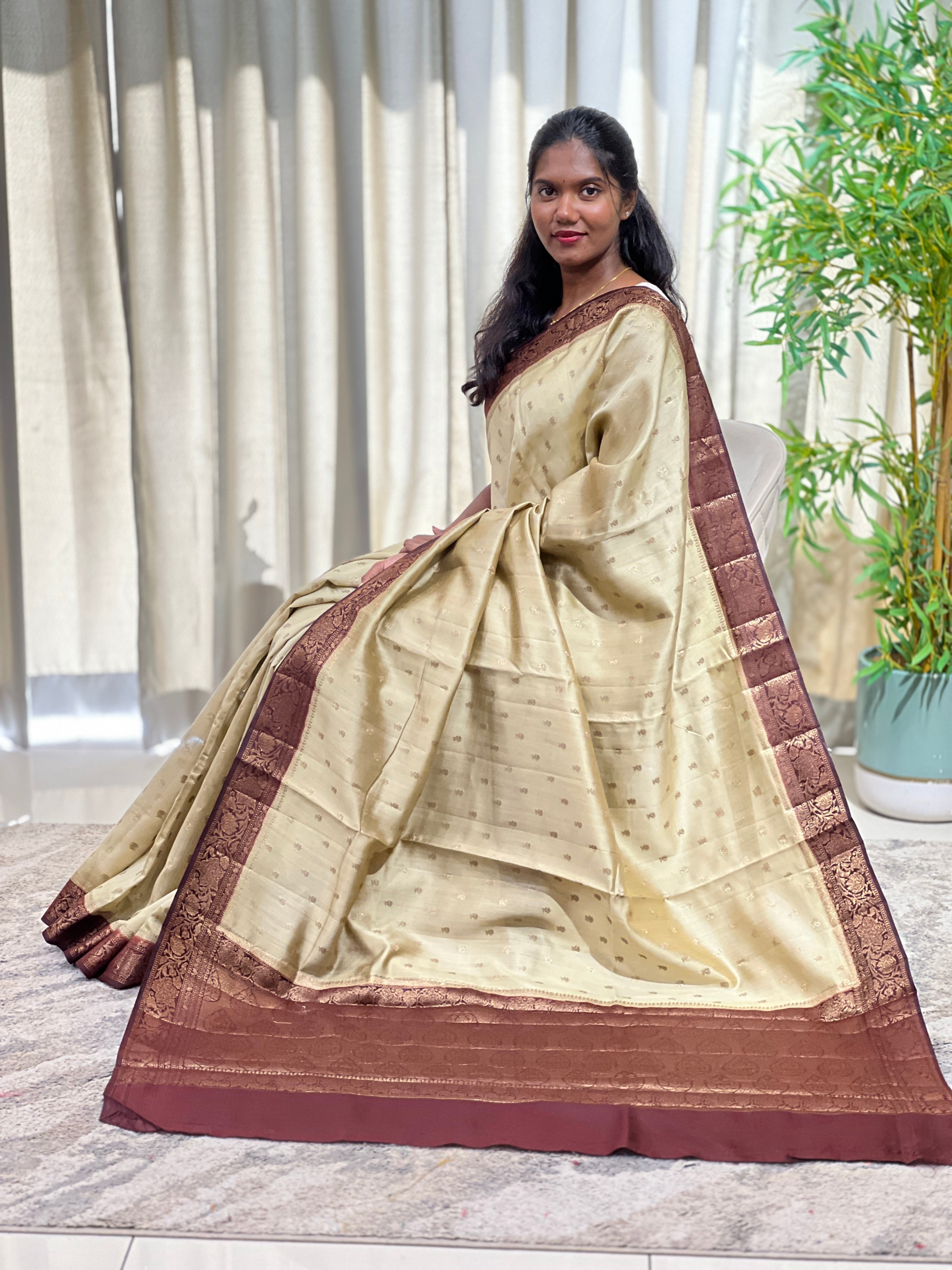 Floral Pattern Banarasi Tussar Finish Saree | GA140