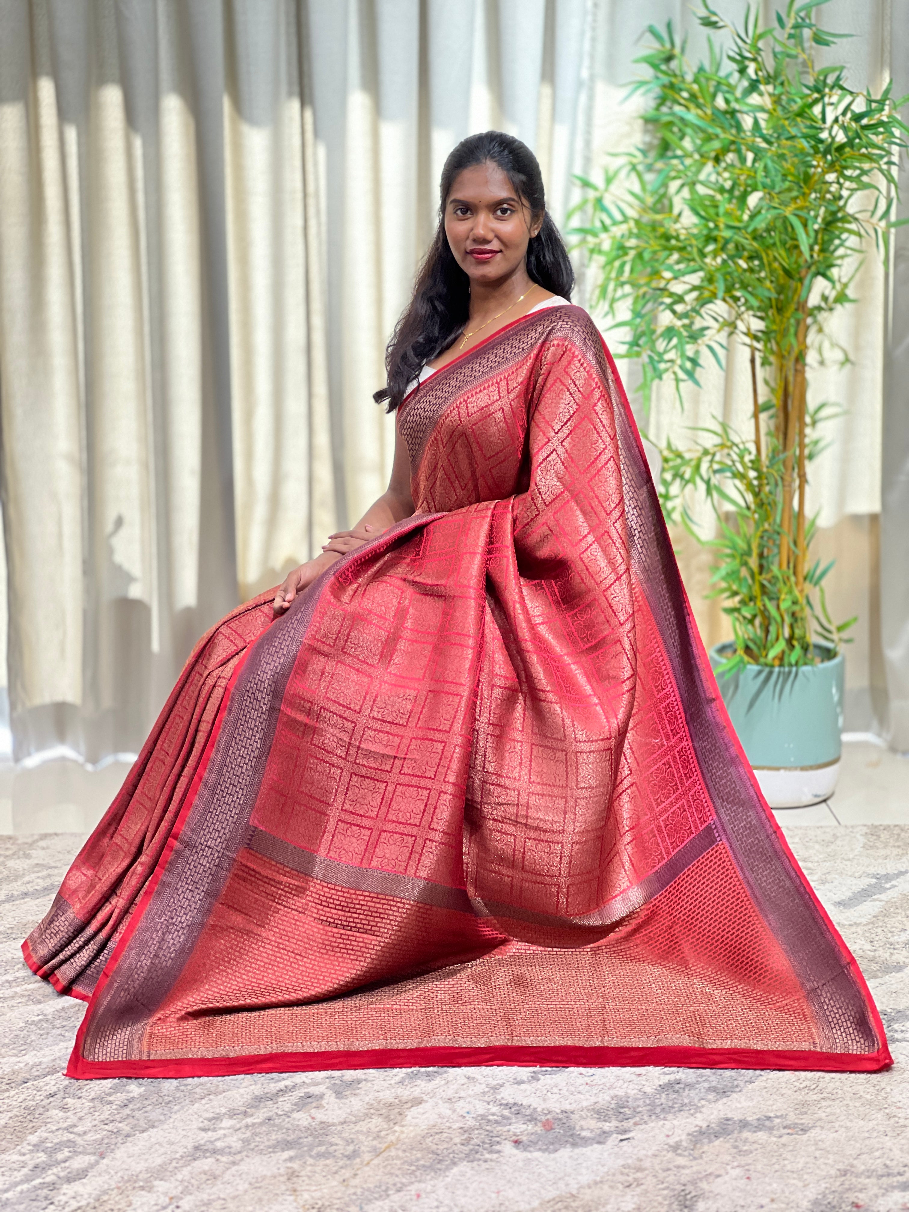 Kattam Pattern Rangat Bordered Georgette Saree | MB188