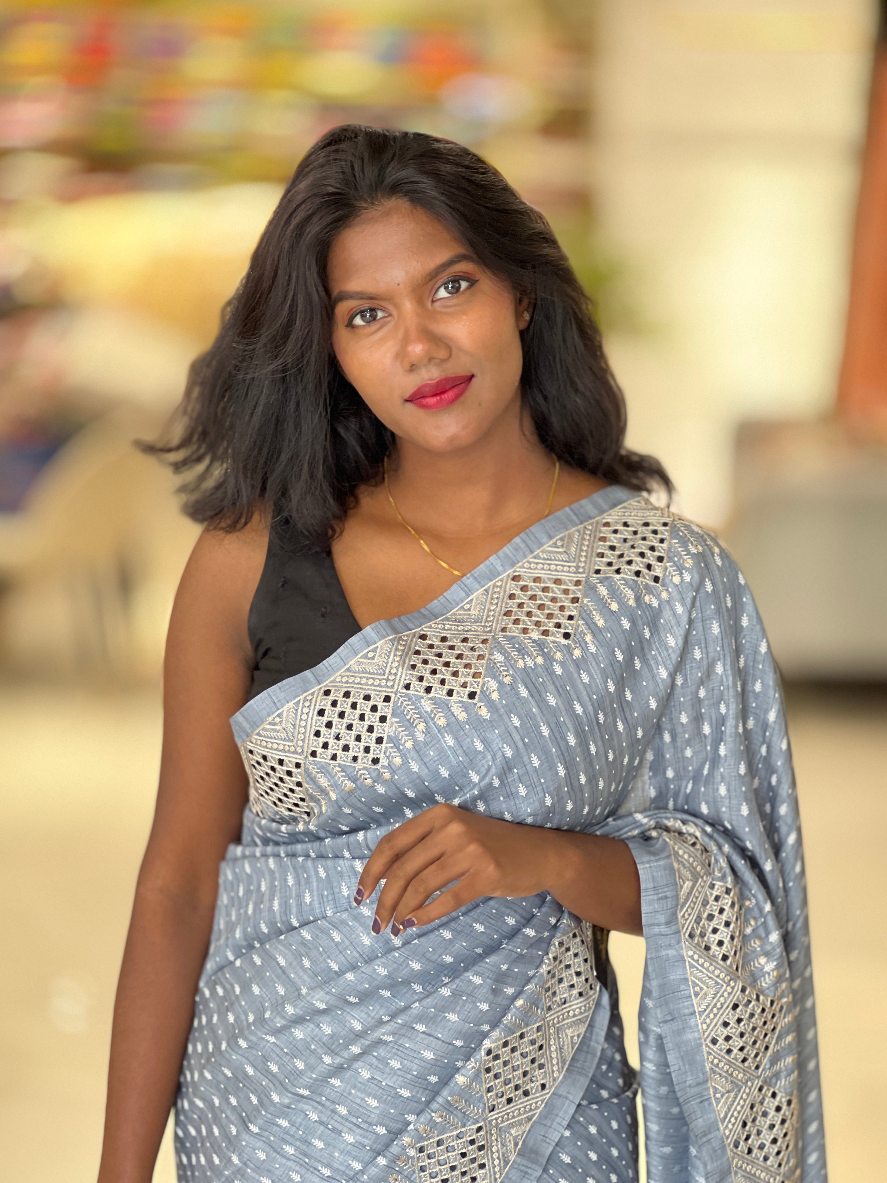 Cutwork Border Patterned Semi Tussar Saree | SSN400