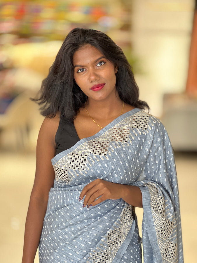 Cutwork Border Patterned Semi Tussar Saree | SSN400