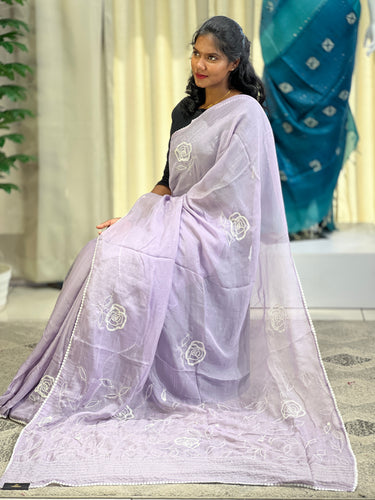Floral Hand Embroidered Shimmer Georgette Saree | BLD1257