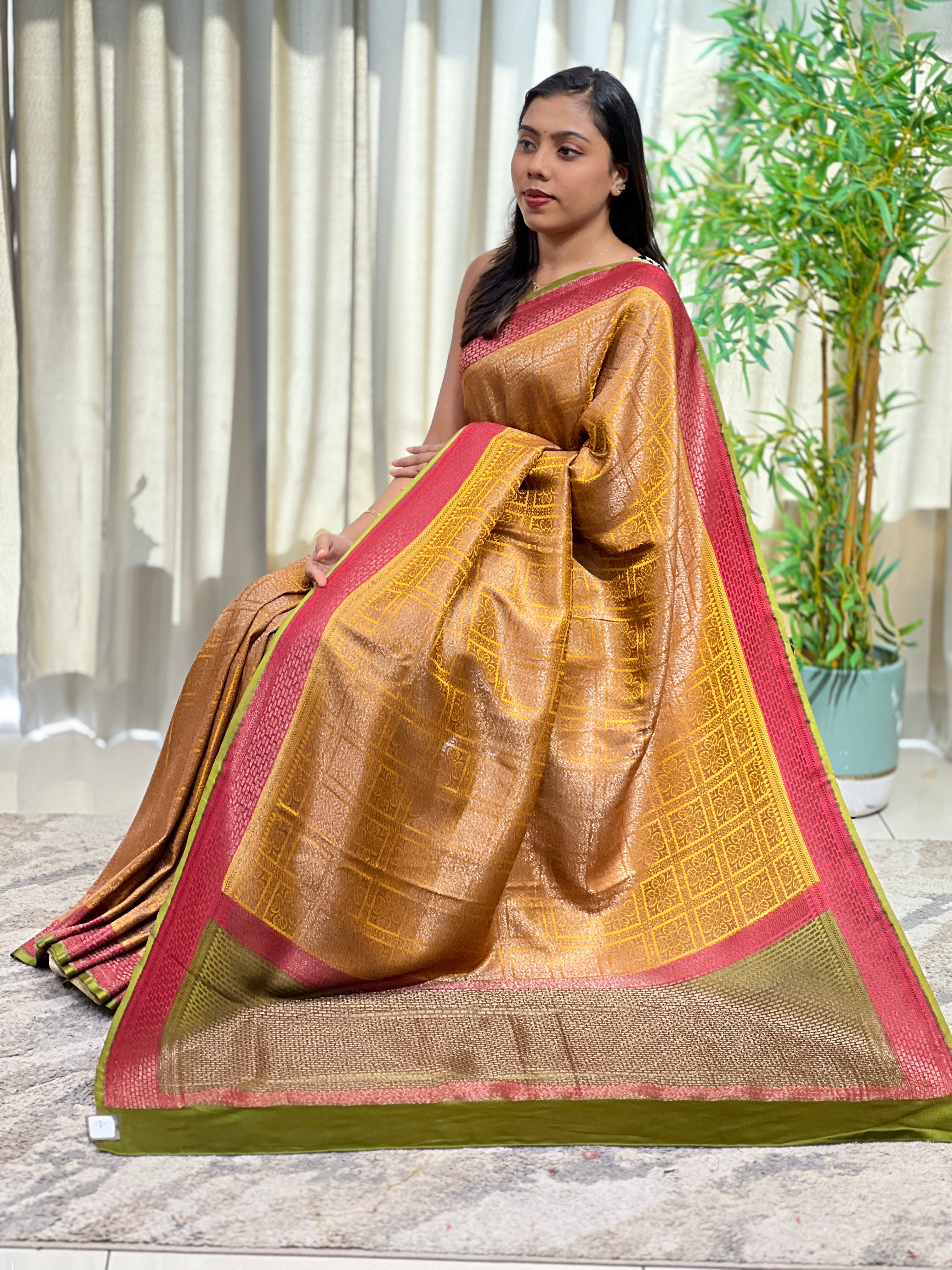 Kattam Pattern Rangat Bordered Georgette Saree | MB189