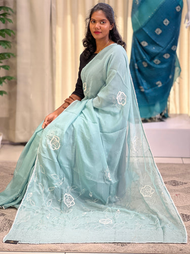 Floral Hand Embroidered Shimmer Georgette Saree | BLD1258