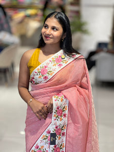 Mukaish Work Detailed Crushed Organza Saree | SUN572