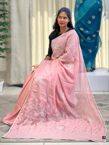Floral Hand Embroidered Shimmer Georgette Saree | BLD1261