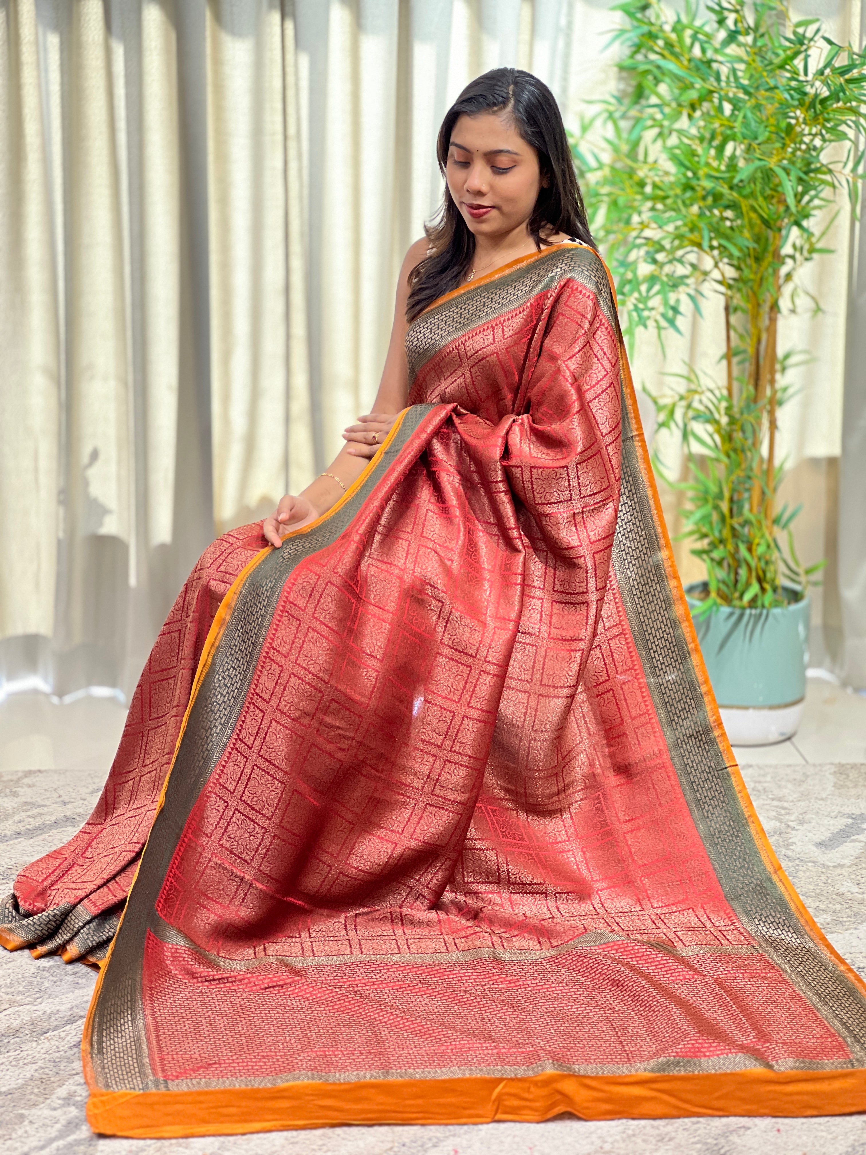 Kattam Pattern Rangat Bordered Georgette Saree | MB187