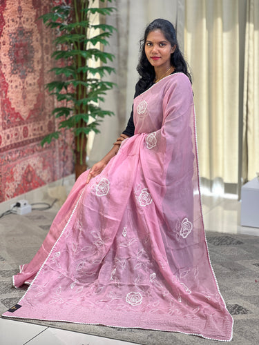 Floral Hand Embroidered Shimmer Georgette Saree | BLD1259