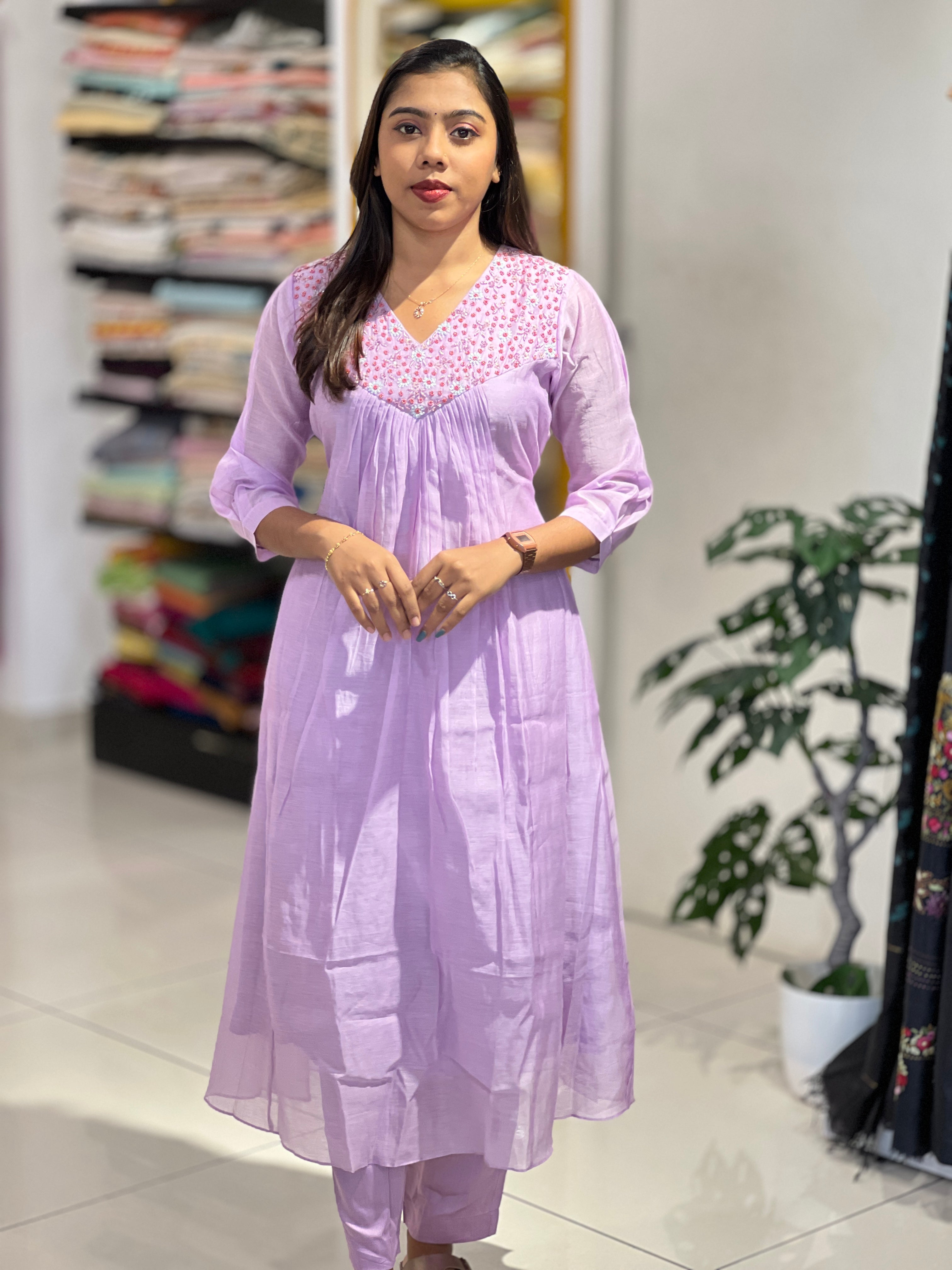 Hand Work Detailed Chanderi Kurta Set | ELC104