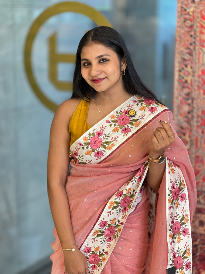 Mukaish Work Detailed Crushed Organza Saree | SUN572