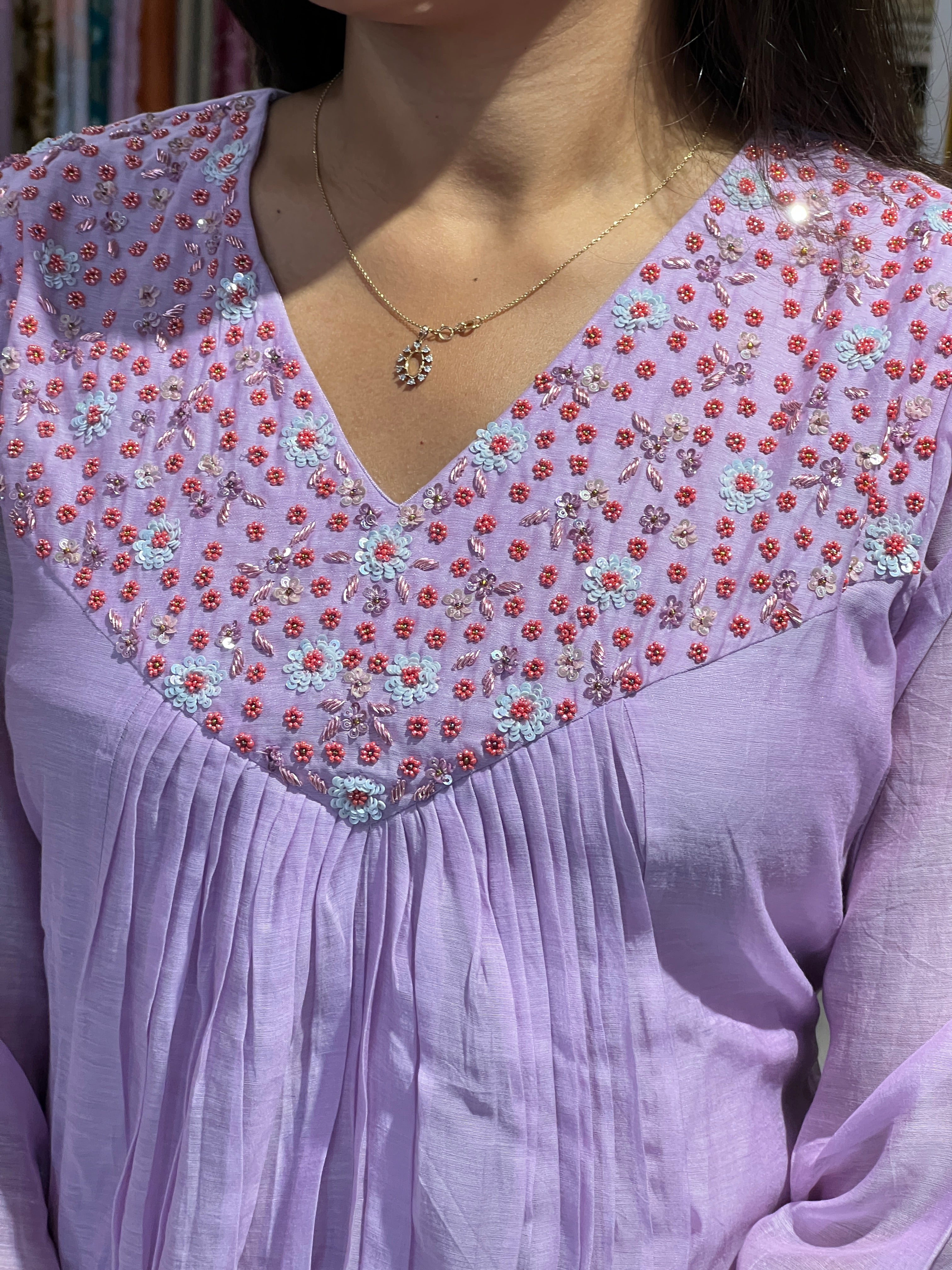 Hand Work Detailed Chanderi Kurta Set | ELC104