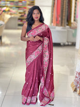 Multi-Color Floral Embroidered Crushed Viscose Saree | SUN264