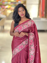 Multi-Color Floral Embroidered Crushed Viscose Saree | SUN264