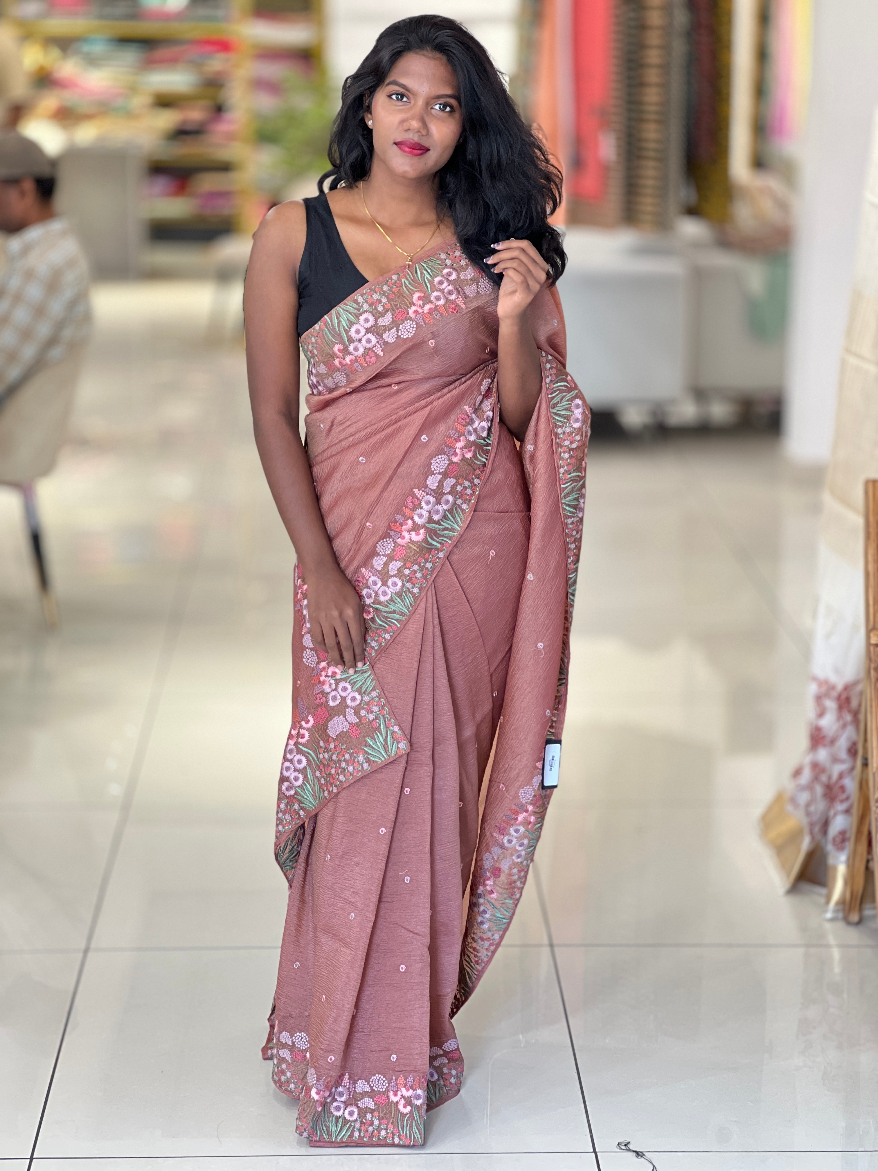 Machine Embroidered Crushed Organza Saree | SUN561