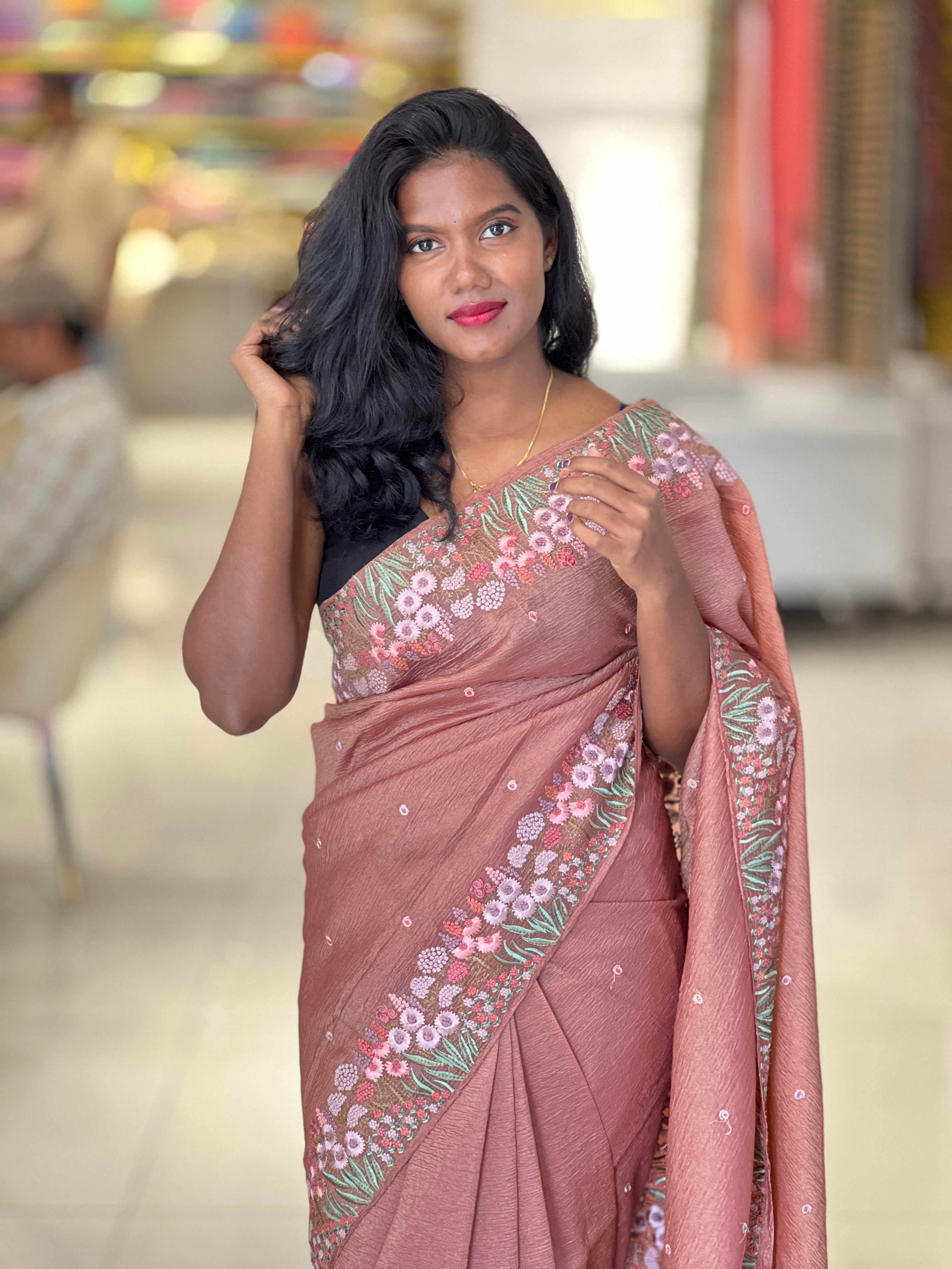 Machine Embroidered Crushed Organza Saree | SUN561