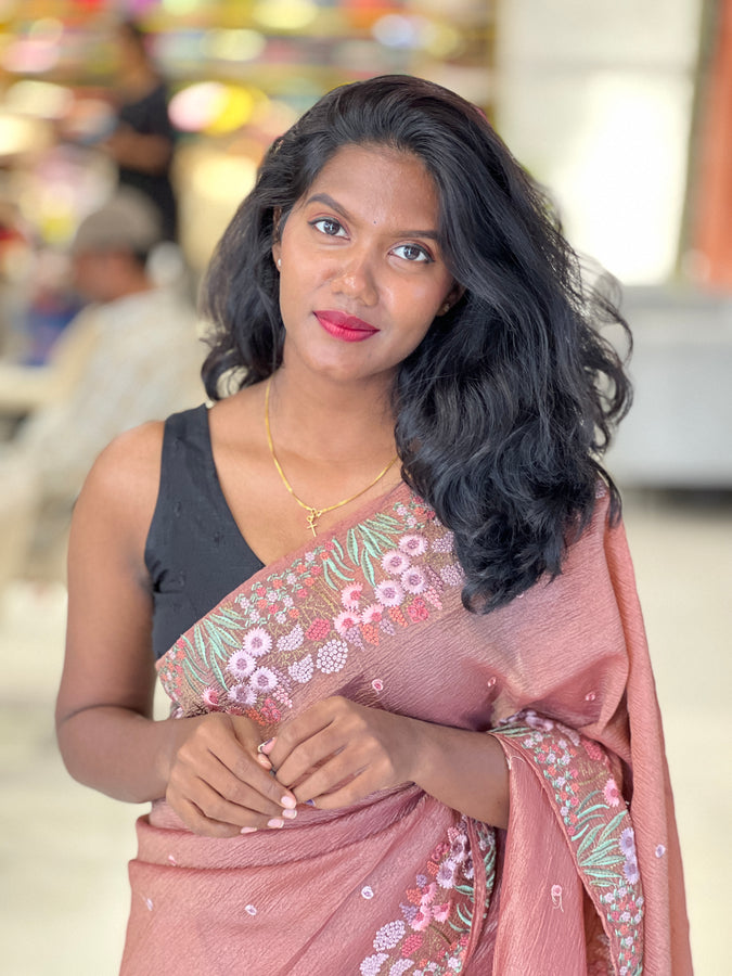 Machine Embroidered Crushed Organza Saree | SUN560