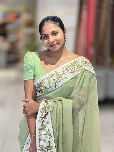 Mukaish Work Detailed Crushed Organza Saree | SUN570