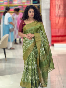 Floral Print With Zari Border Detailed Tussar Saree | NLM165