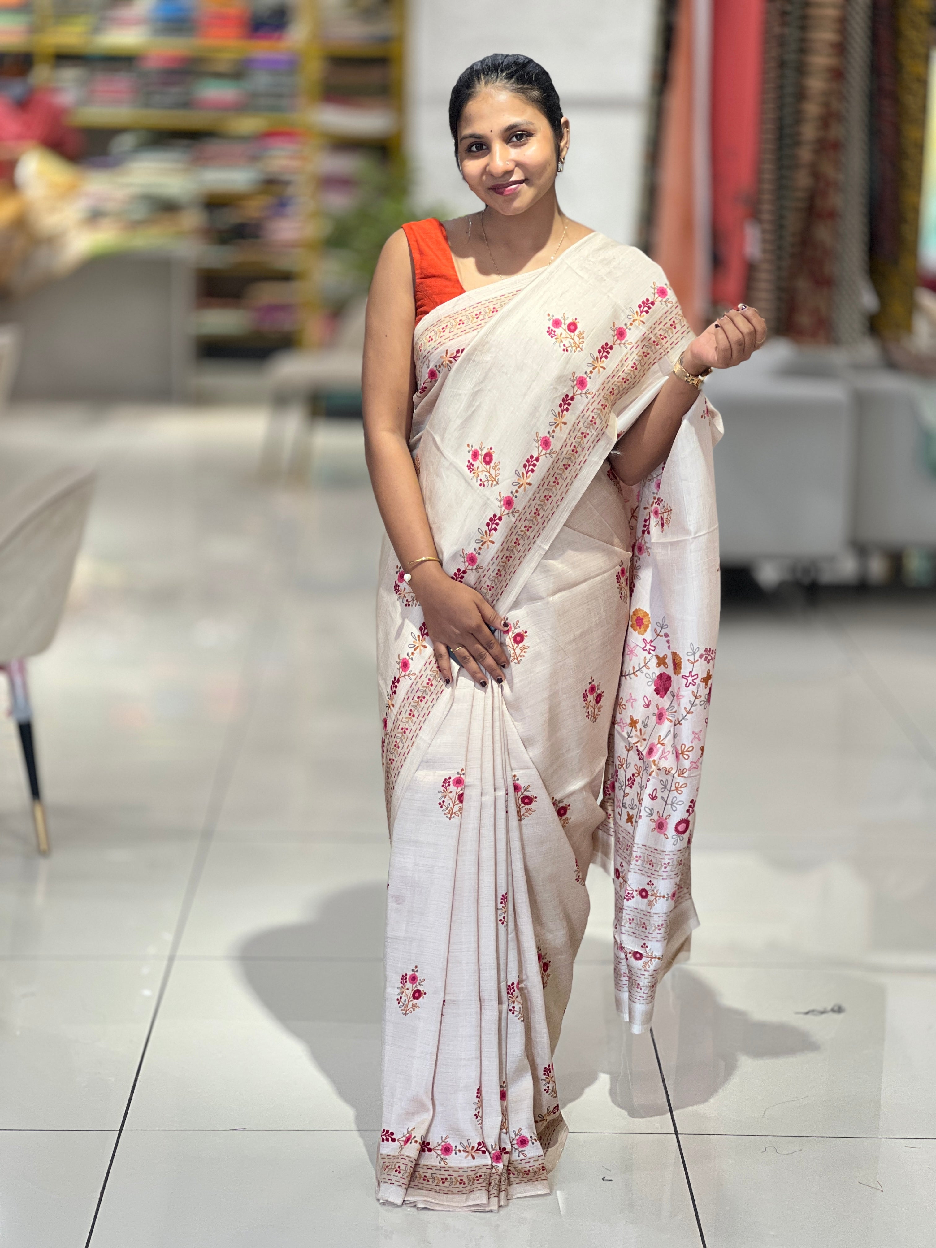 Floral Digital Printed Semi Tussar Saree | SSN349