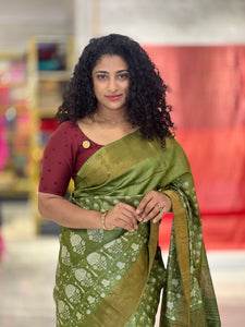 Floral Print With Zari Border Detailed Tussar Saree | NLM165