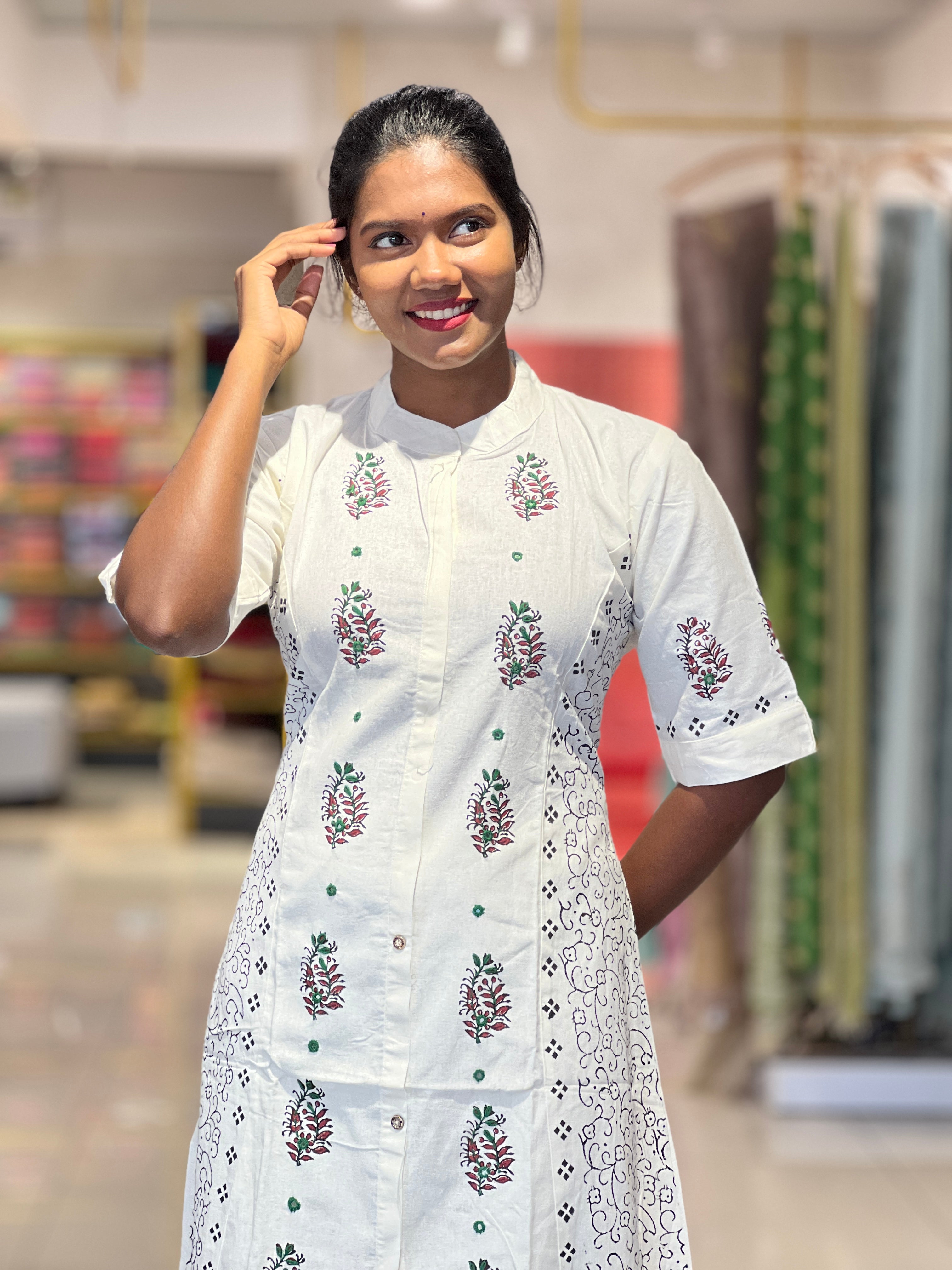 Print With Embroidery Highlighted Cotton Kurta Top & Bottom | MRC102