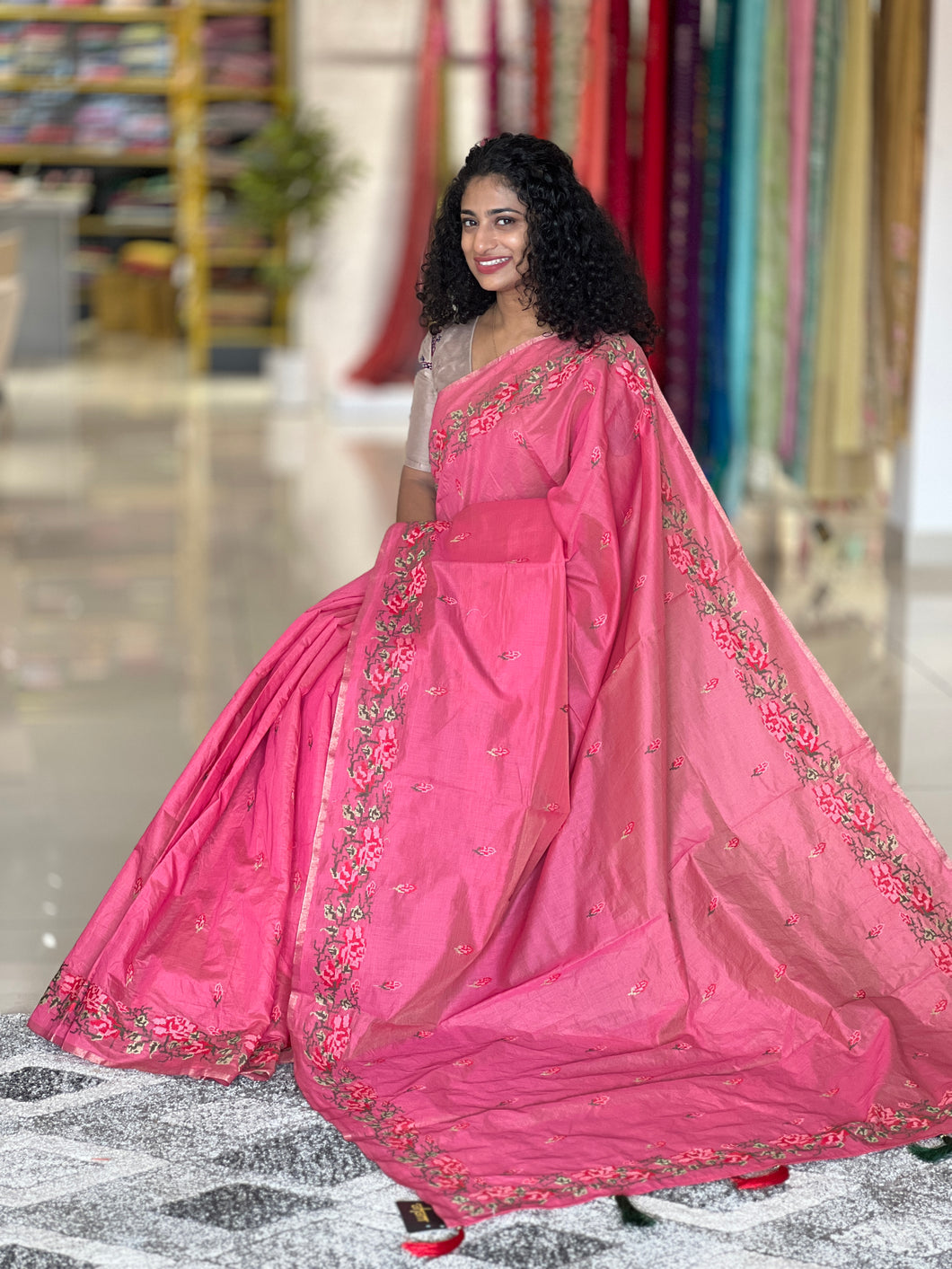 Cross Stitch Embroidery Chanderi Sarees | RP469