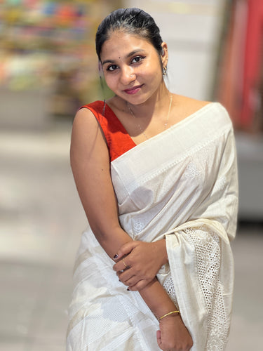 Cutwork Detailed Semi Tussar Saree | GAR157