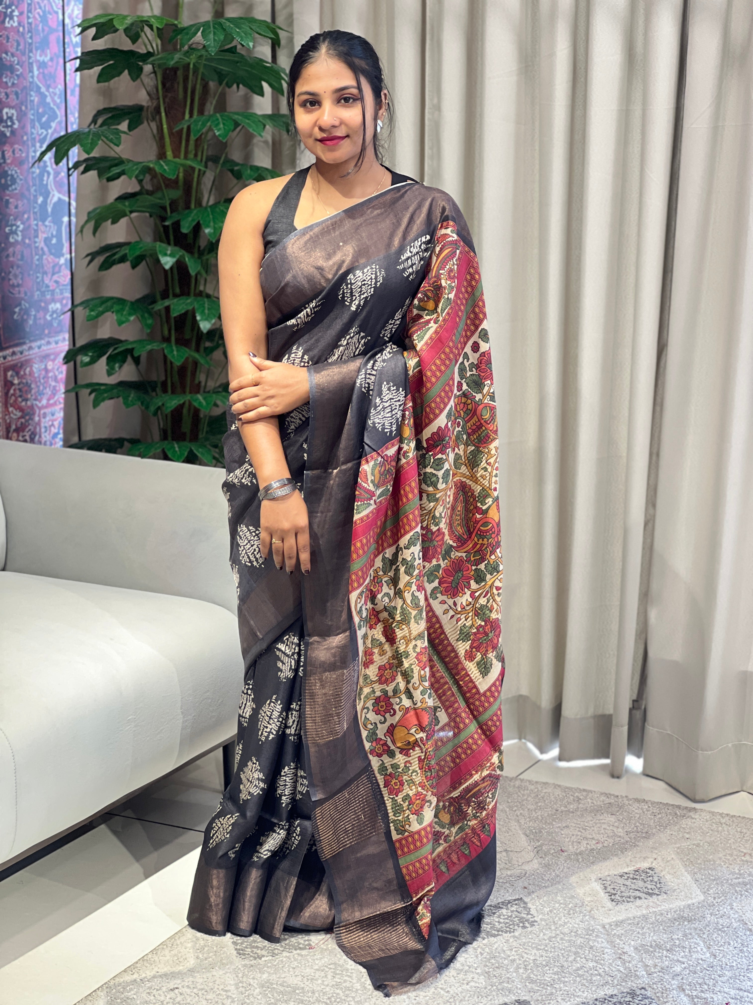 Kalamkari Inspired Print Detailed Pure Tussar Saree | RGD768