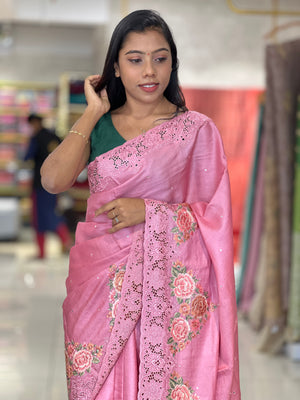 Cutwork With Floral Embroidery Detailed Tussar Saree | RGD598