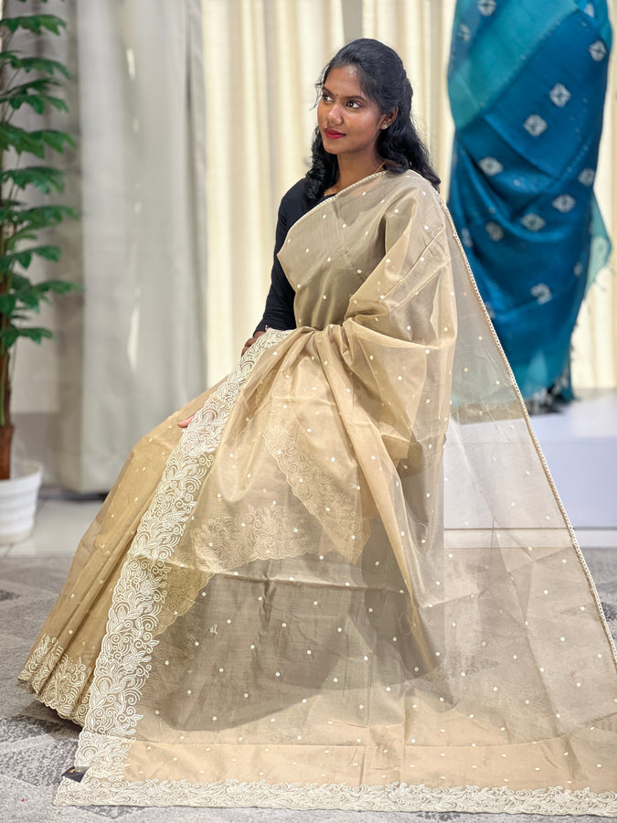 Machine Floral Embroidery Silky Kota Saree |  BLD1362