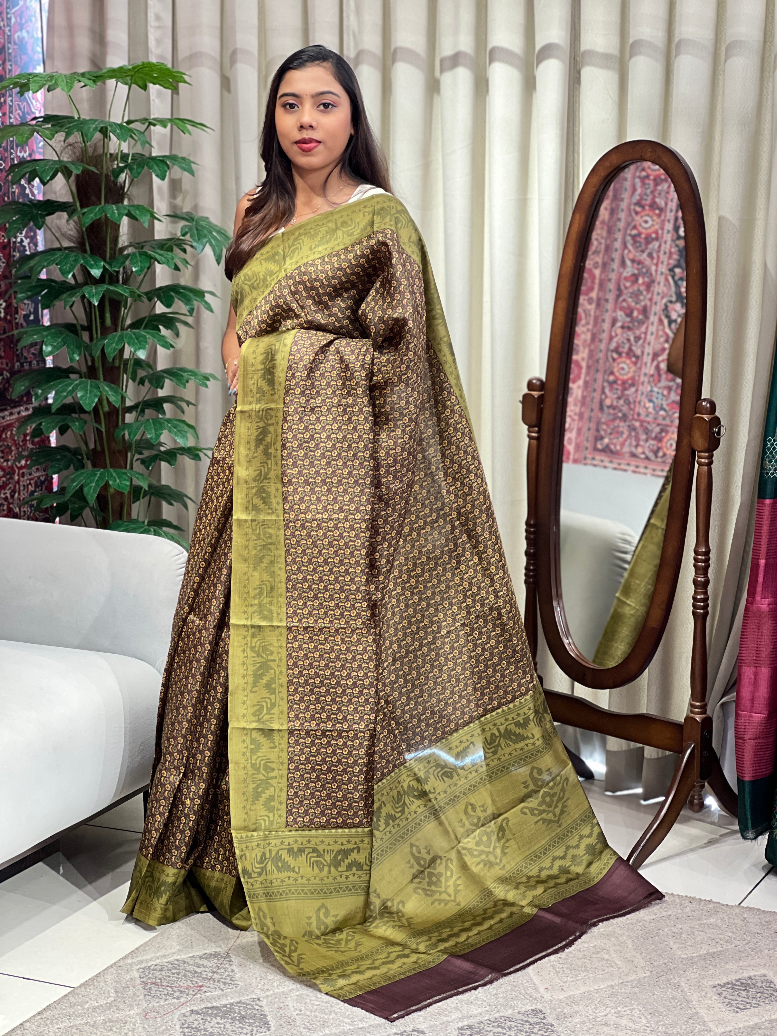 Floral Print Detailed Tussar Saree | NLM246