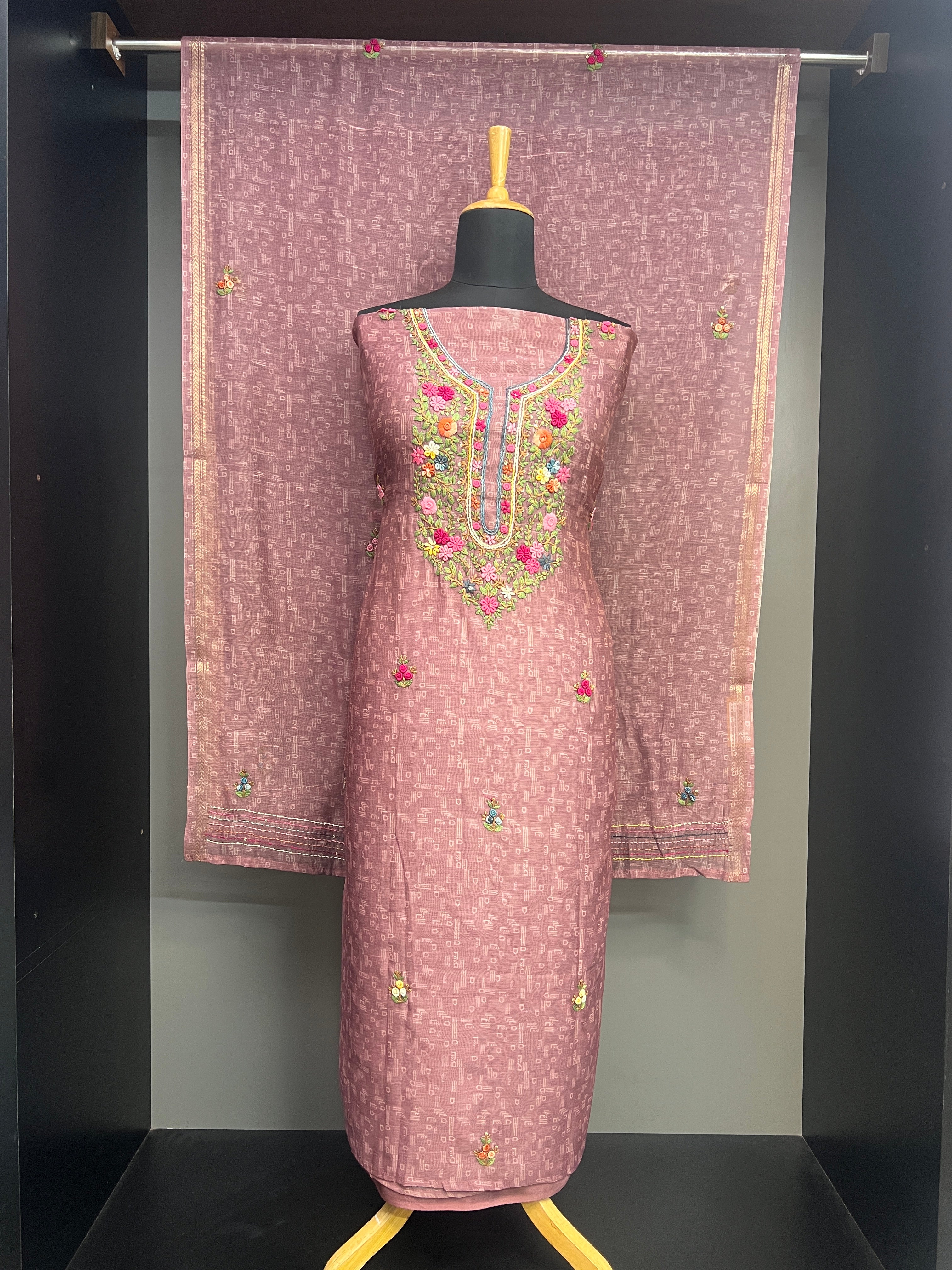 Multicolour Hand Embroidery Detailed Chanderi Salwar Set | JVR132