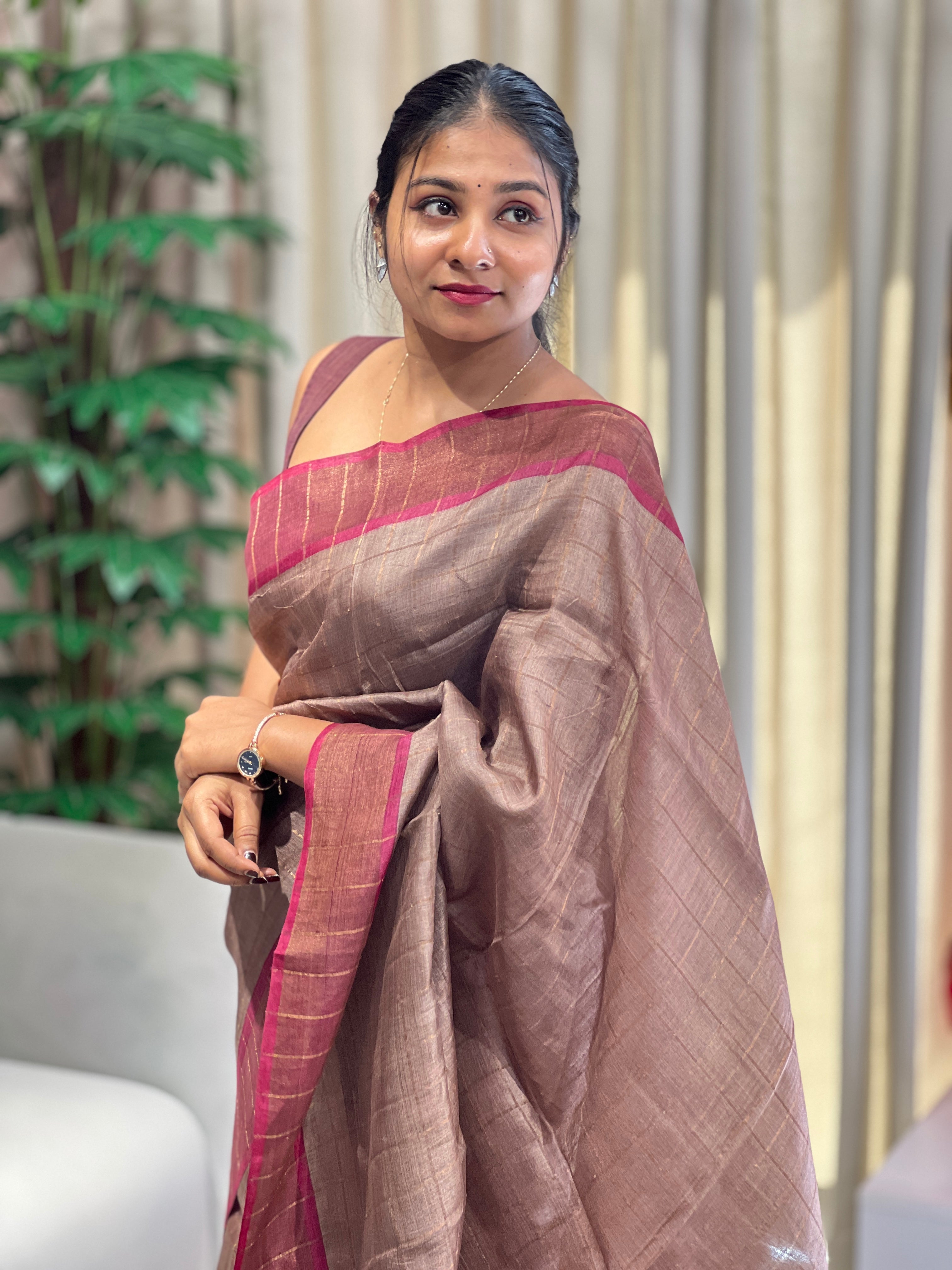 Zari Check Patterned Pure Tussar Saree | RGD766