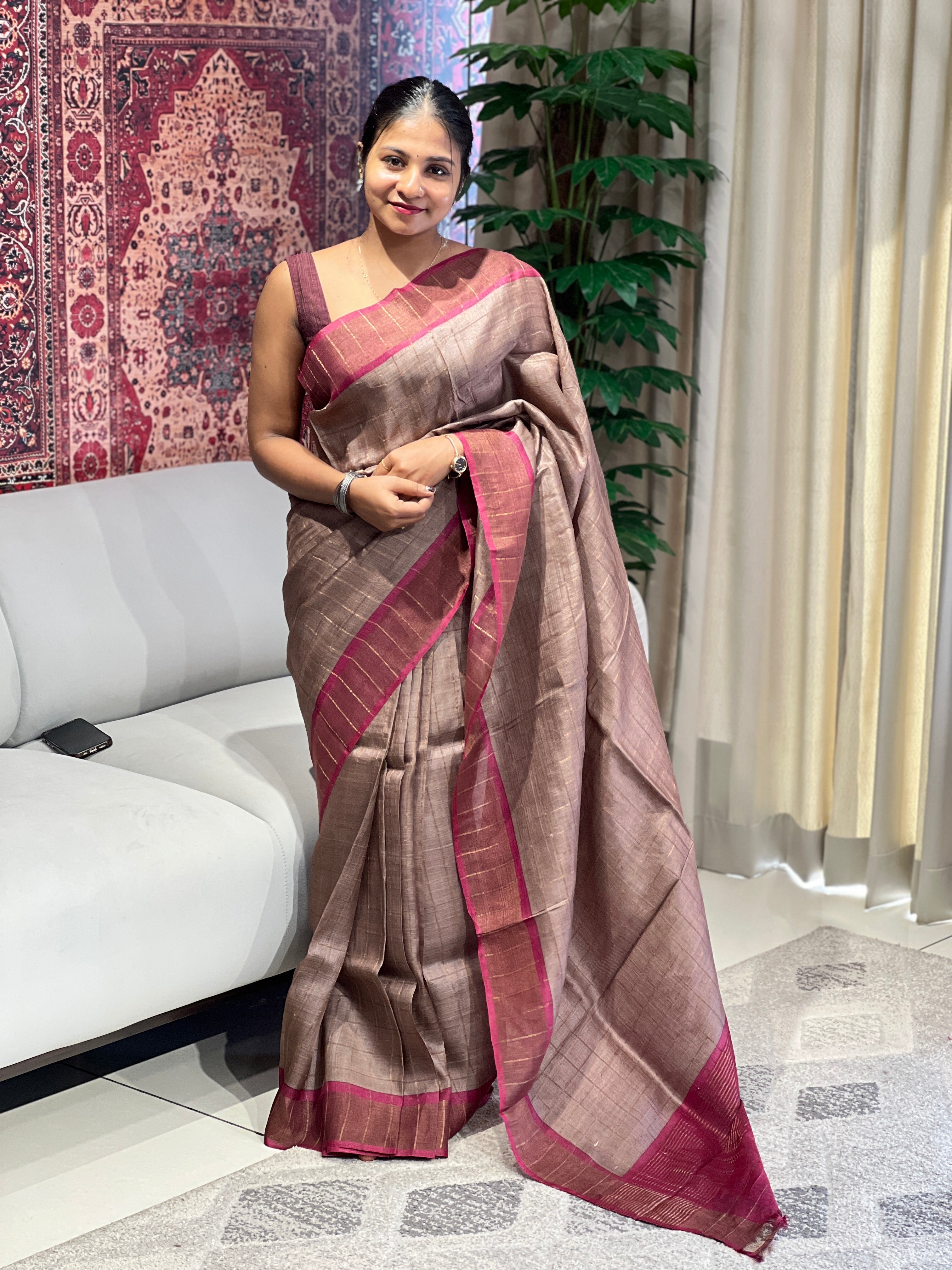 Zari Check Patterned Pure Tussar Saree | RGD766