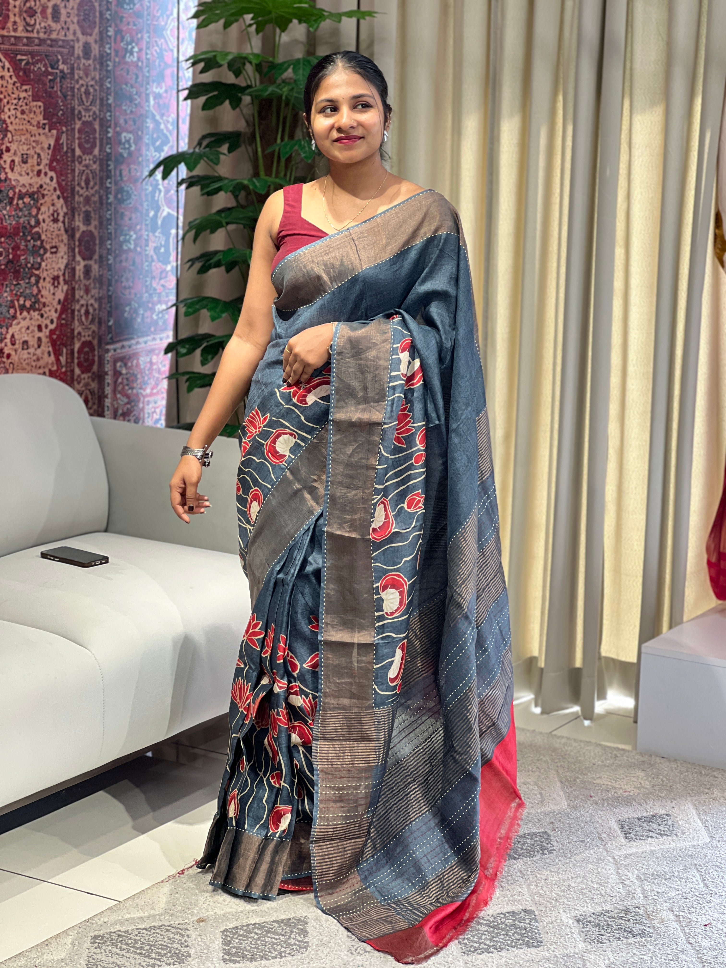 Lotus Digital Printed Tussar Saree | RGD758