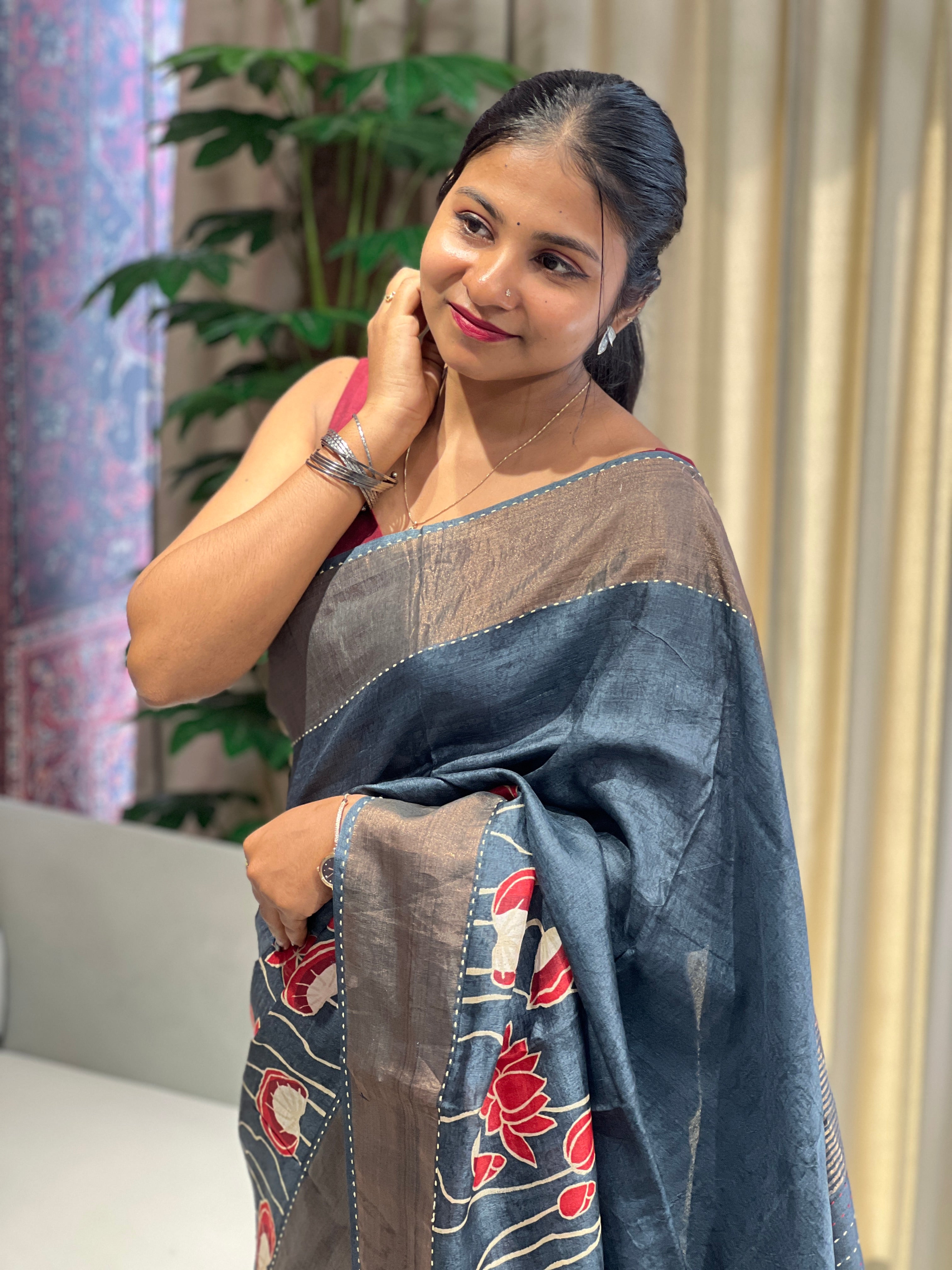 Lotus Digital Printed Tussar Saree | RGD758