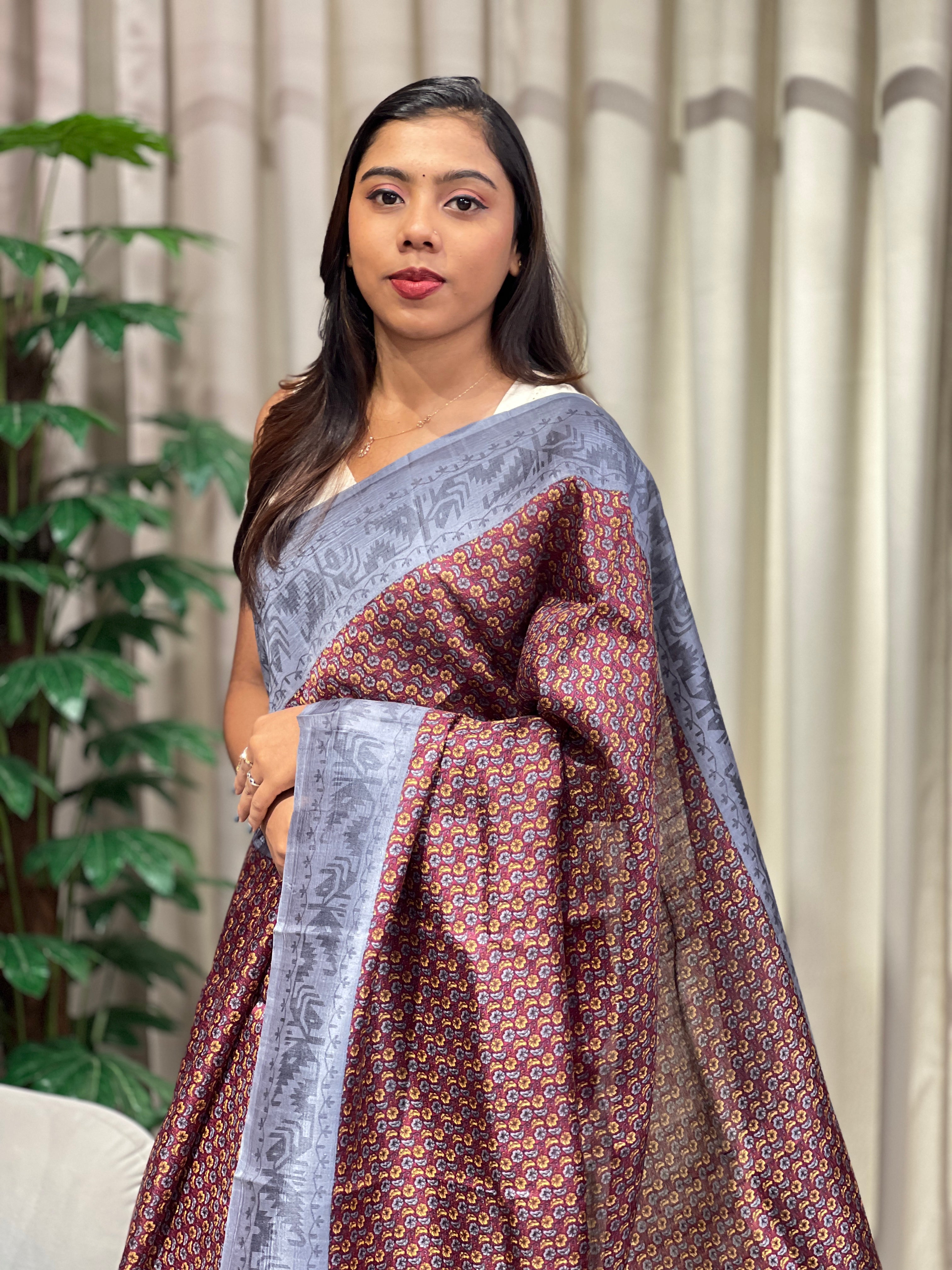 Floral Print Detailed Tussar Saree | NLM248