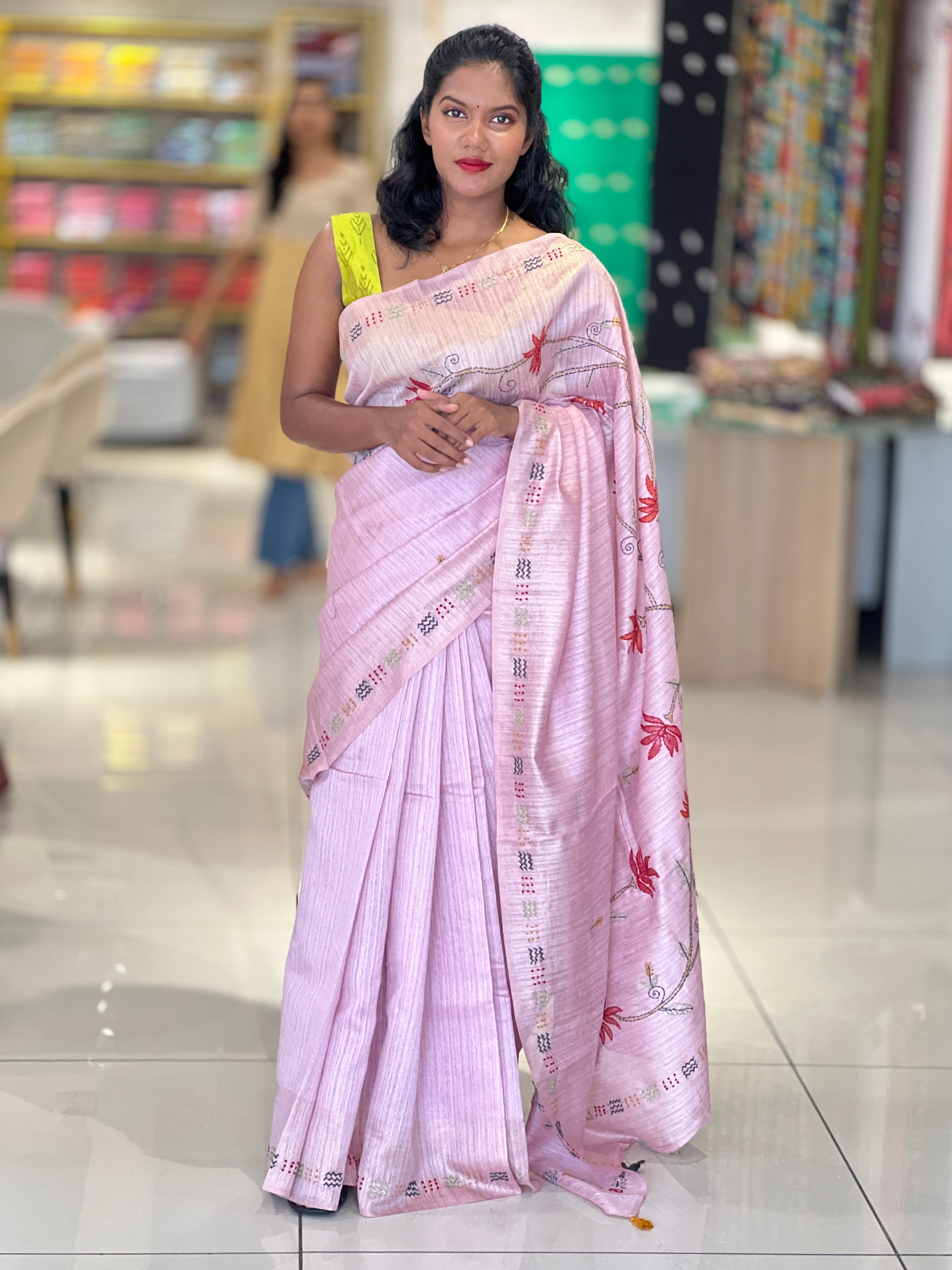 Traditional Hand Embroidery Detailed Green Silk Saree | BLD1250
