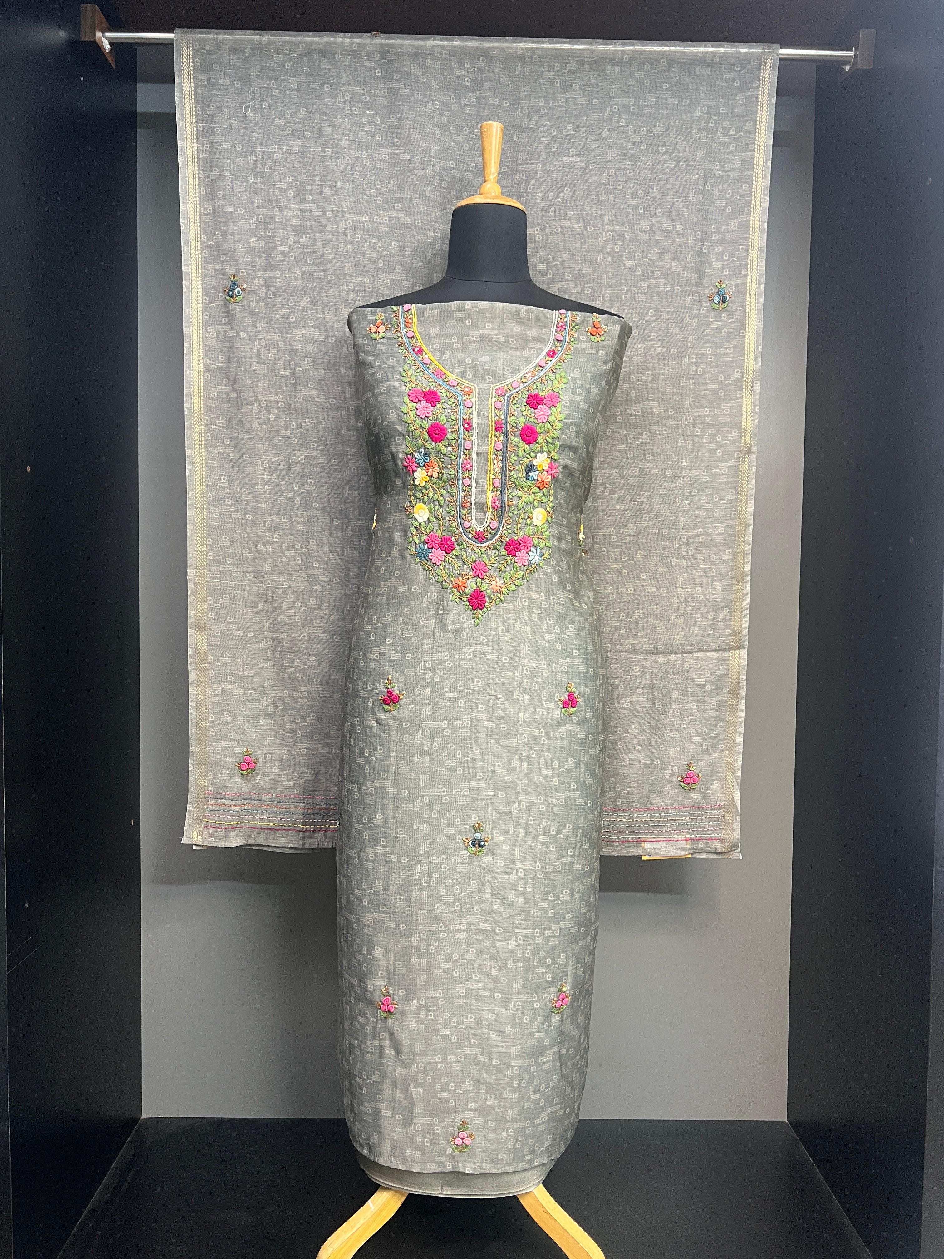 Hand Embroidery Detailed Chanderi Salwar Set | JVR130